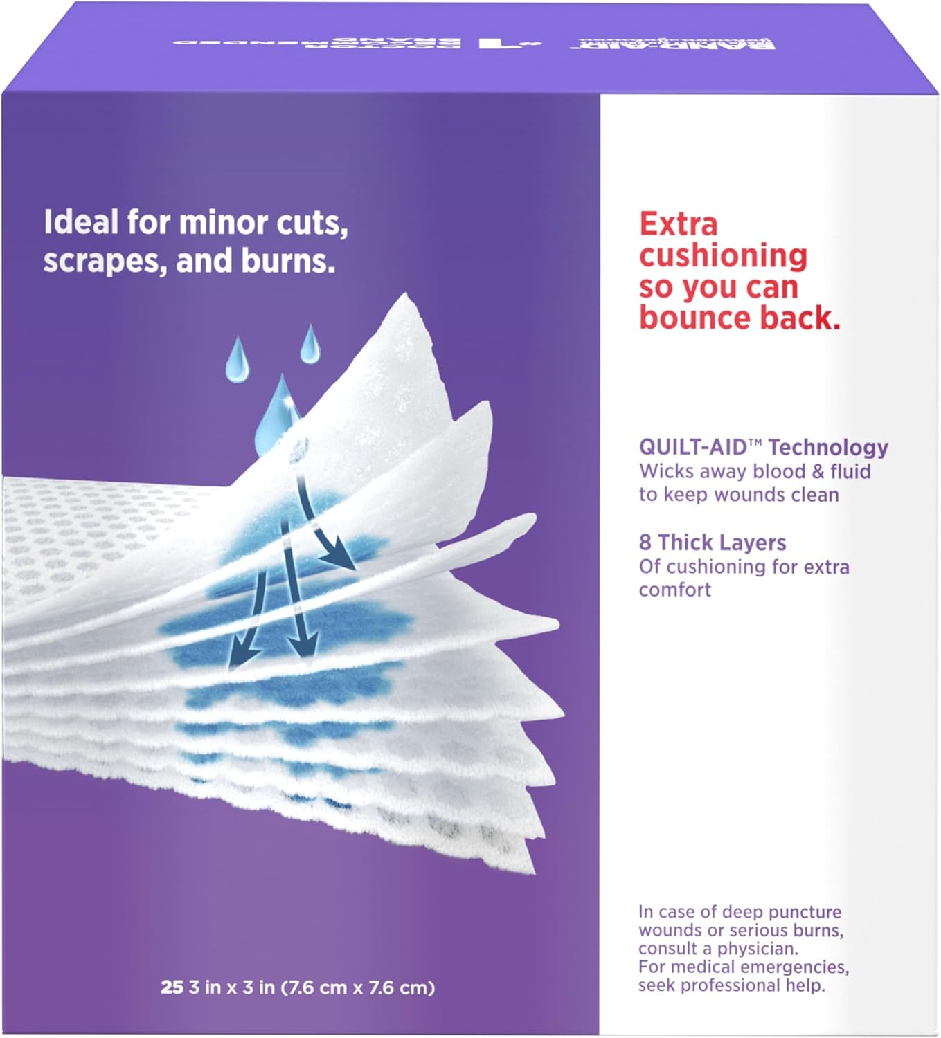 BAND-AID Brand Cushion Care Sterile Gauze Pads for Protection of Minor Cut, Scrapes & Burns, Non-Adhesive & Wound Care Dressing Pads, Medium Size, 3 inches x 3 inches, 25 ct