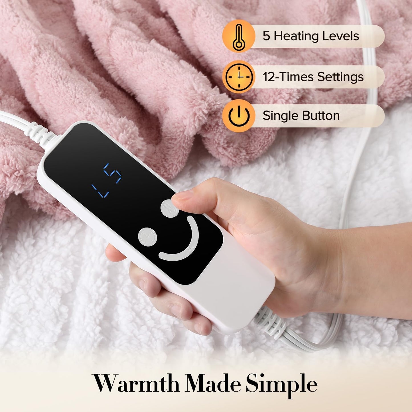Kmall Heated Throw Blanket, Electric Blanket Throw with 5 Heating Levels & 12 Hours Auto Off,Flannel to Sherpa Super Cozy Heated Blanket for Bedding Sofa Machine Washable, 50x60 inch, Pink