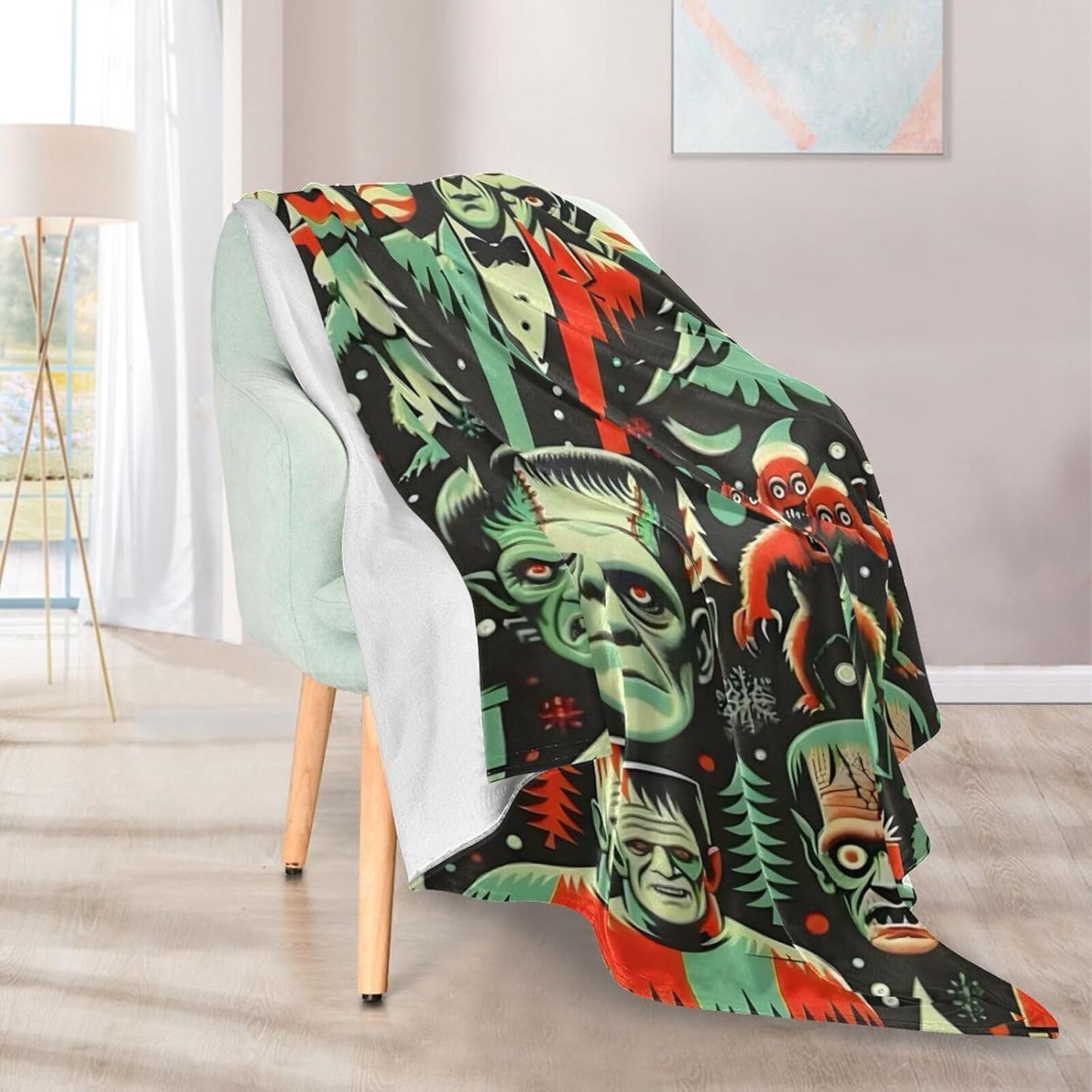 Christmas Frankenstein Throw Blanket for Girls Boys,50" x60",Lightweight Fuzzy Flannel Blanket for Couch, Sofa, Bed,Travel