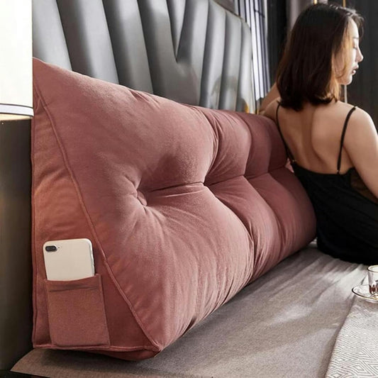 Soft Reading Bed Rest Pillow Large Bolster Cushion Velvet Headboard Backrest Triangular Wedge Pillow Neck & Lumbar Support for Dorm Room Daybed Full Size, 78.7in/200cm(King), Brown