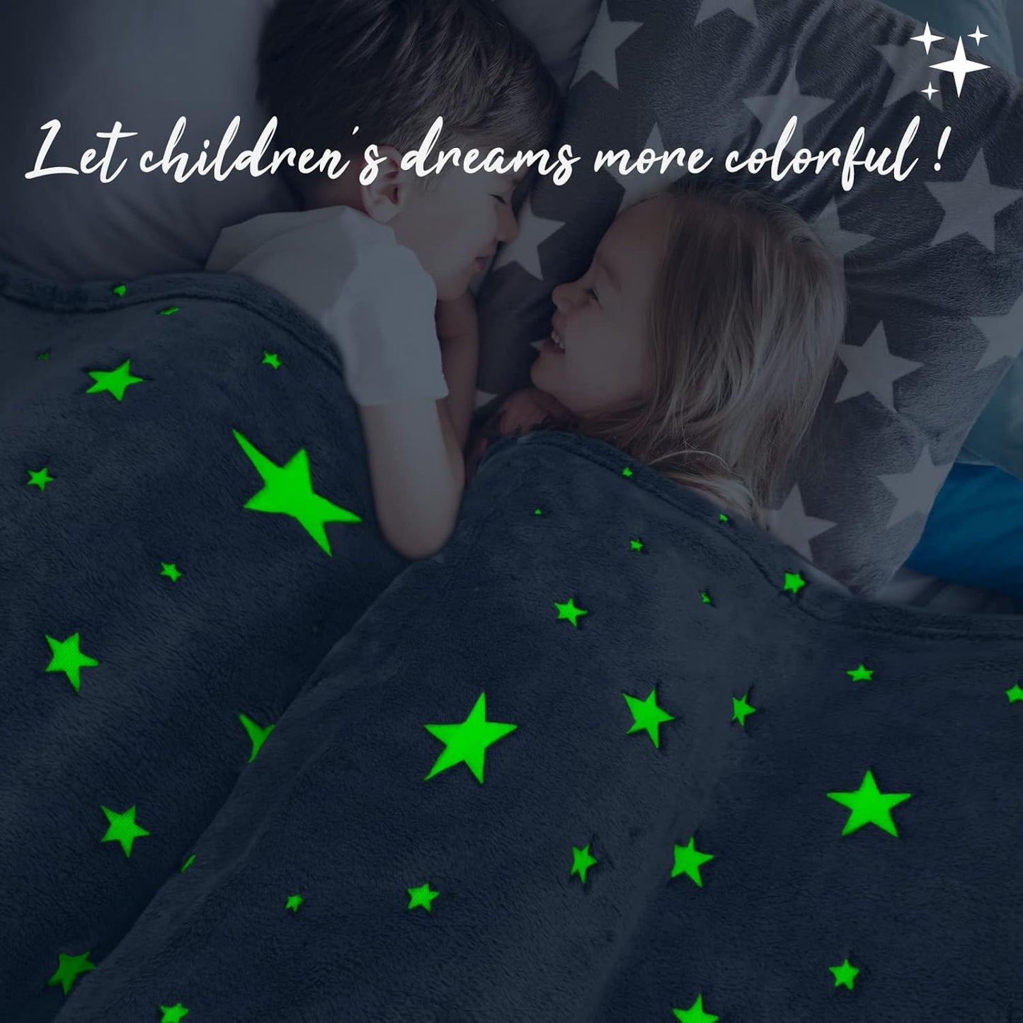 REXEO Glow in The Dark Star Space Blanket for Kids, Grey Cute Galaxy Throw for Boys Girls, Soft Flannel Toddler Blanket, Bedroom Room Decor, Birthday Gifts, 50" x 60"
