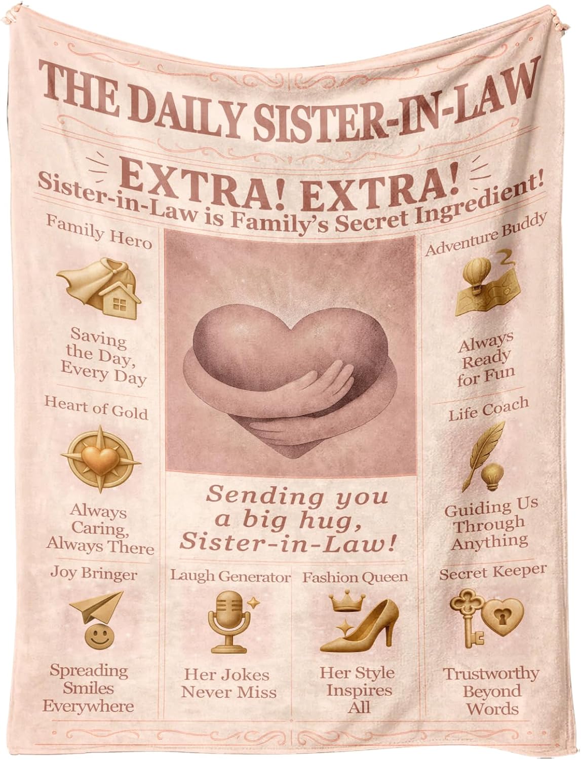 Sister-in-Law Gifts Blanket, 60"x50" Cozy Flannel Throw with Sentimental Message, Vintage Newspaper Headline Design, Unique Birthday Christmas Wedding Anniversary Present for Women