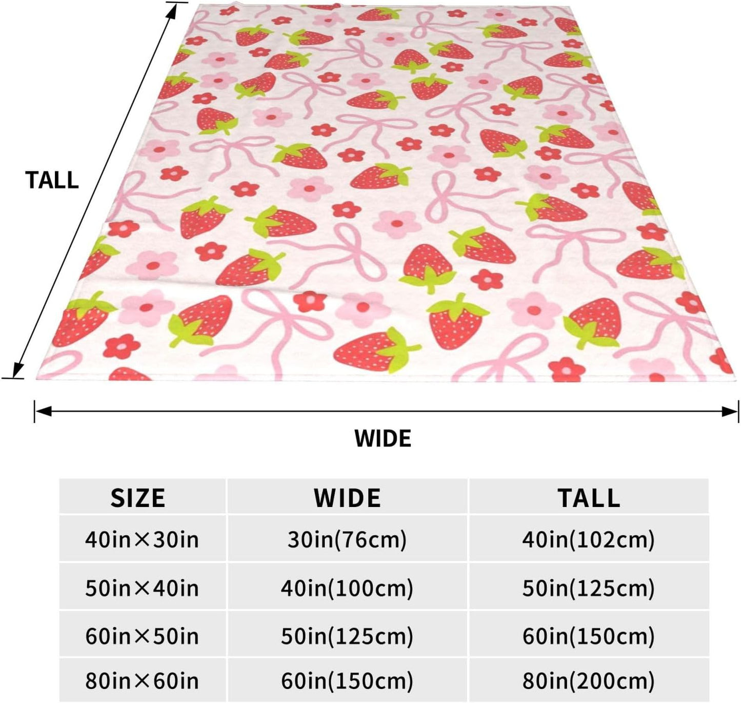 Cute Strawberry Bow Decor Throw Blanket Pink for Kids - Soft Fleece Throw Home Decor for Girls Women Teens as Birthday Gifts, Cozy Fruit Pattern Blankets for Couch Bed Camping 50x40inches