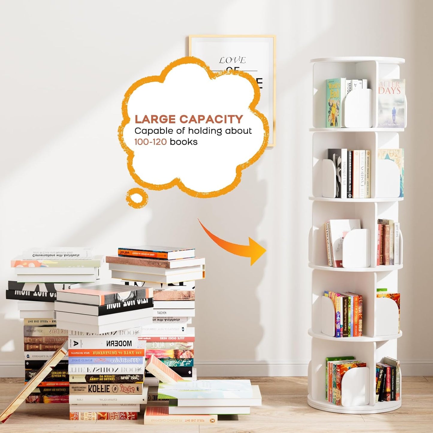 Kryonix Rotating Bookshelf, Spinning Bookshelf Tower 5 Tier, 360° Revolving Bookcase Lazy Susan, Multi-Functiona Corner Round Turning Book Shelf Organizer for Small Spaces(White)