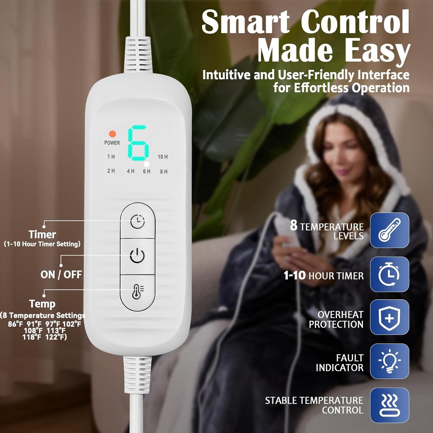 Wearable Heated Blanket Electric Snuggle Throw Blankets,Flannel&Sherpa Heating Blanket with Sleeves Foot Pocket