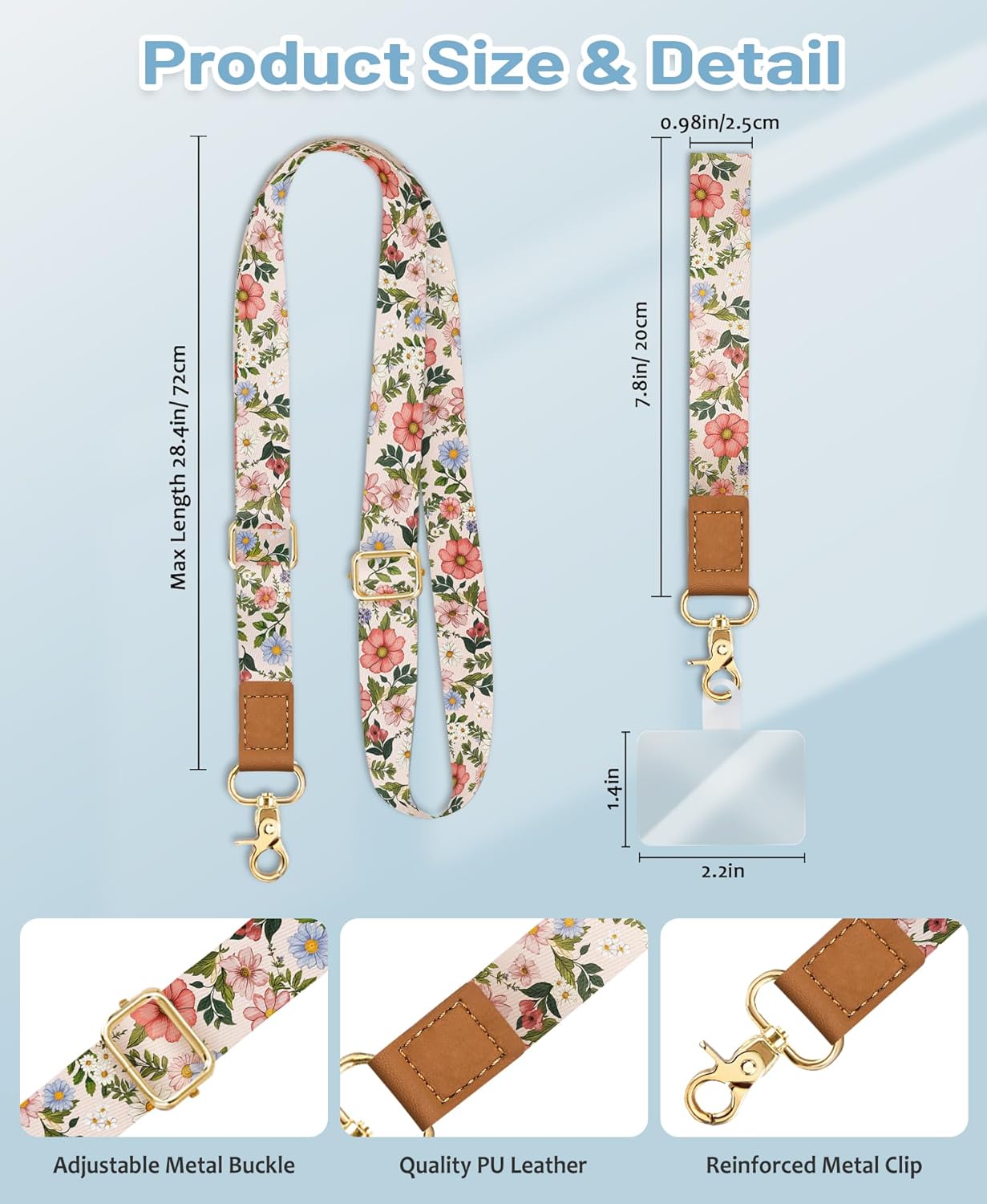 Flower Phone Lanyard Crossbody Strap, Floral Cell Phone Lanyards for around the Neck Wristlet Wrist Strap Adjustable for Keys Case Accessories Travel Essentials