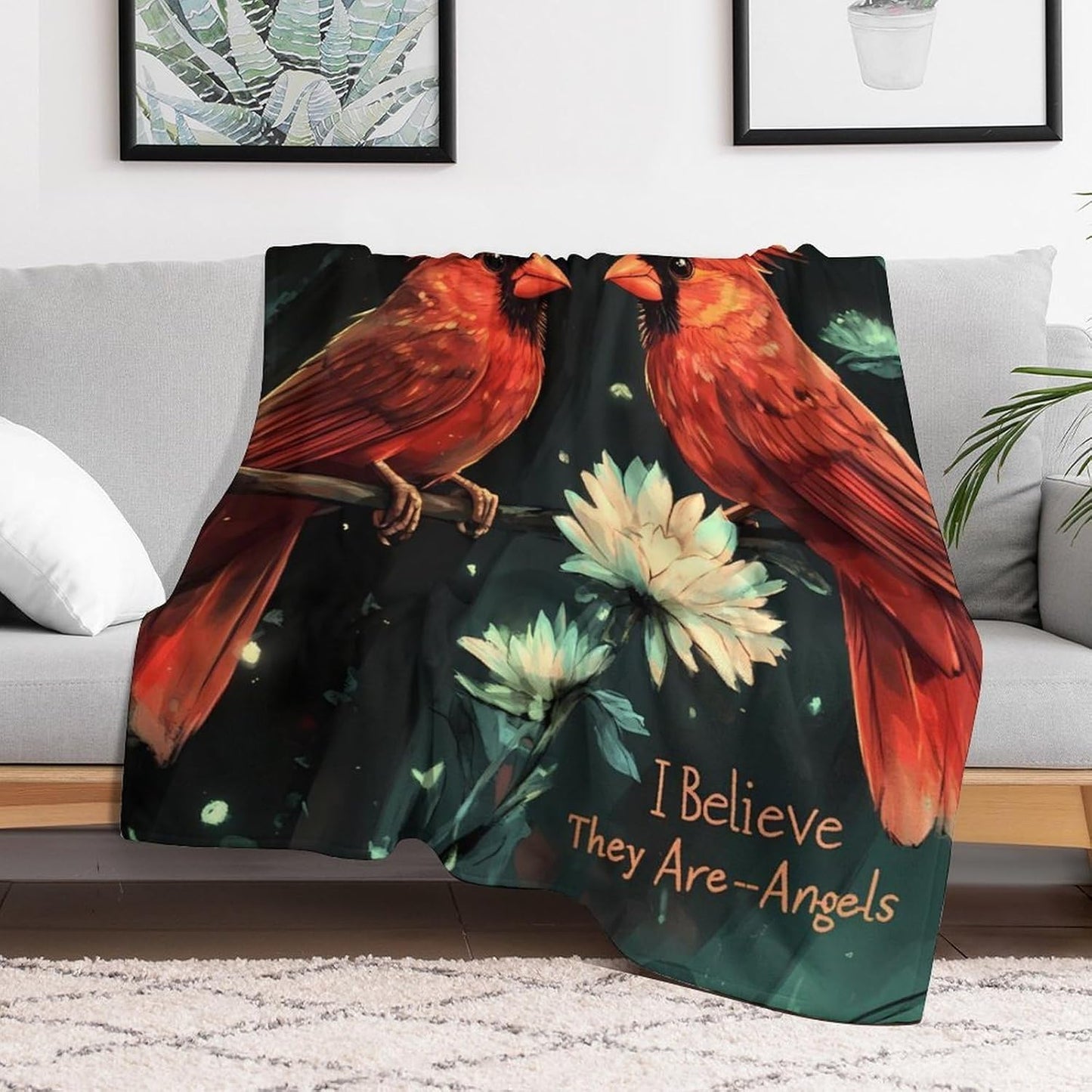 Cardinal Birds Throw Blanket for Couch Bed Plush Cozy Fuzzy Flannel Blanket for All Season 55"x70"