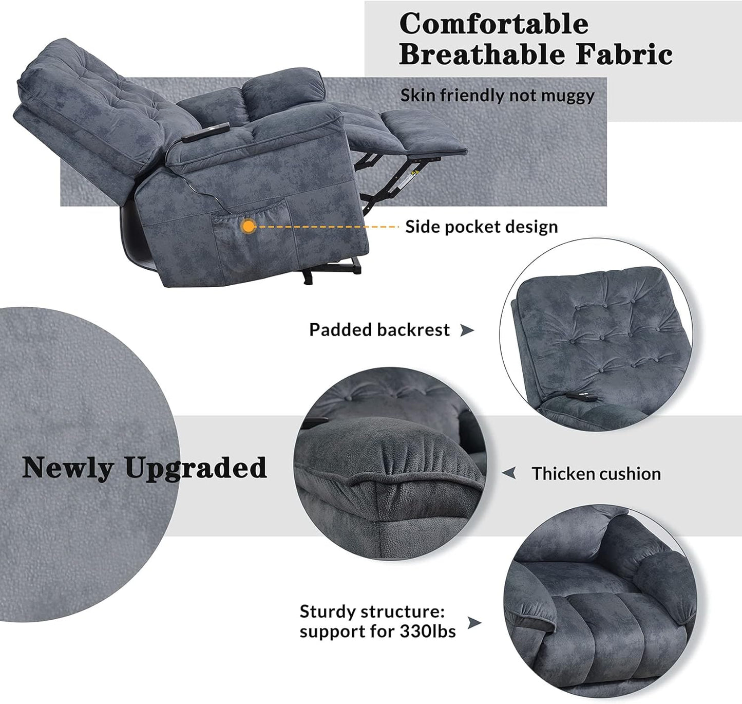 Adjustable Home Theater Seating Power Lift Recliner Chair for Elderly Fabric Ergonomic Lounge Chair for Living Room Single Sofa Reading Chair with Remote Control