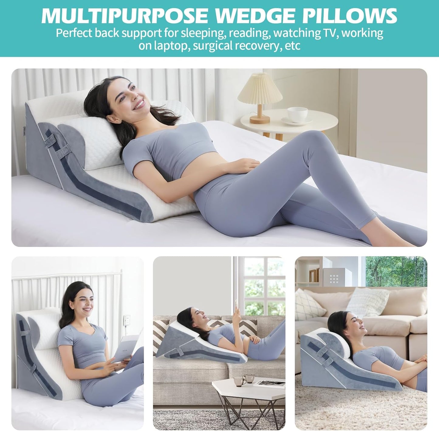 Wedge Pillow for Sleeping, Orthopedic Bed Wedge Pillow Set, 15-in-1 Adjustable Memory Foam Wedge Pillows Post Surgery, 9 &16 & 20 inches Height 3-in-1 Incline Pillows Wedges for Back Pain/Acid Reflux