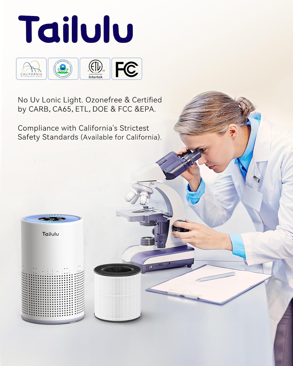 Air Purifiers for Bedroom Home Pets 1200 Ft², Tailulu H13 True HEPA Air Filter Portable Air Purifier with 12dB Sleep Mode, Speed Control, Timer, Quiet Air Cleaner For Odor Dust Smoke Pollen AP050