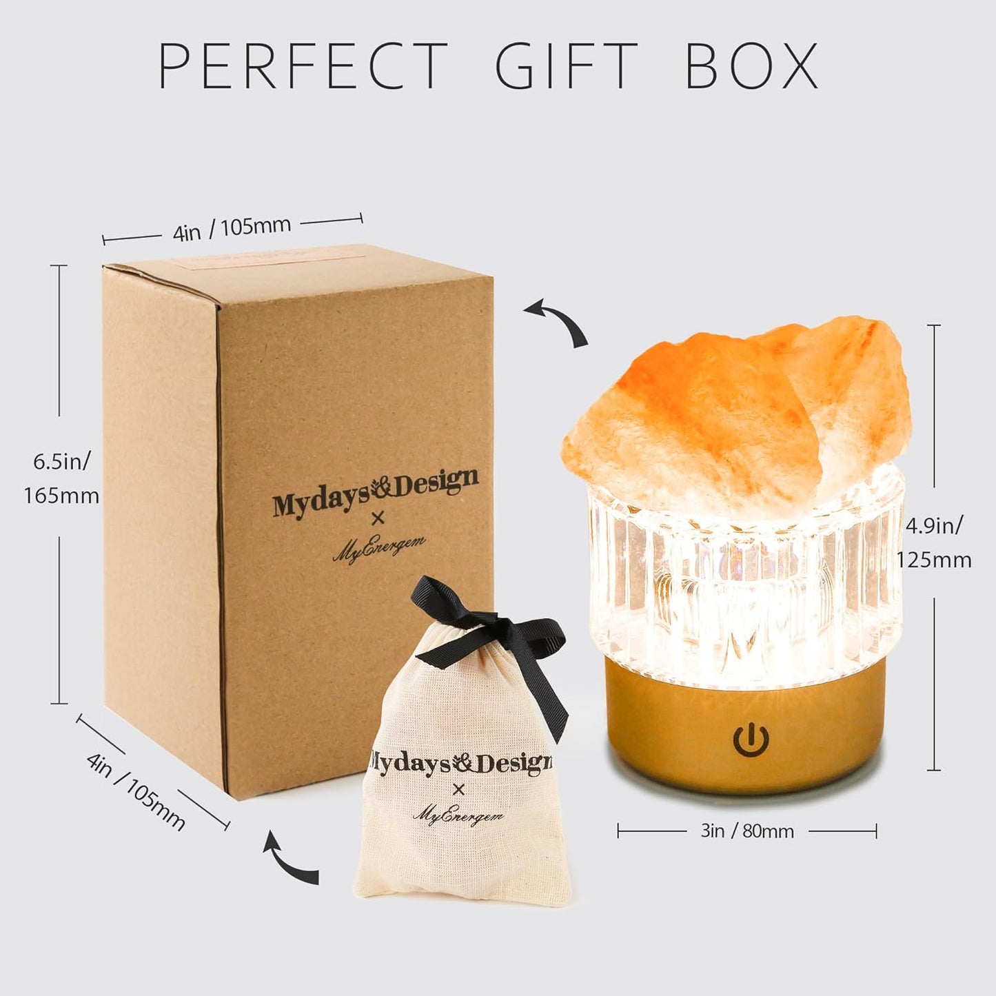 MYDAYS&DESIGN Salt Lamp Natural Pink Crystal Himalayan Salt Rocks, LED Light Dimmer with 3 Levels Cordless, Crystal Lamp Night Light Rechargeable for Room Home Decor Relaxation Ambiance