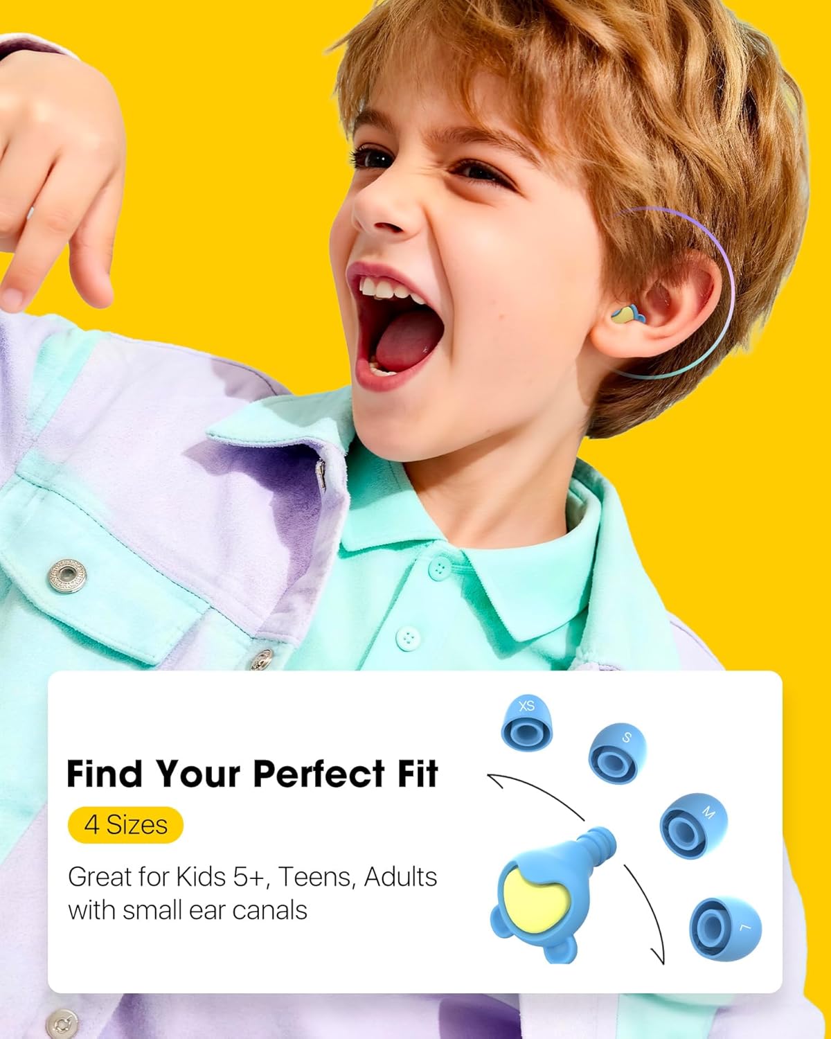 Kids Noise Reduction Ear Plugs(6+yrs) – Reusable Child Ear Protection for Sensitive Ears, Comfortable Earplugs for School, Travel, Focus, Concert, Sleep & Loud Events – 4 Sizes Ear Tips in XS-L, 26dB