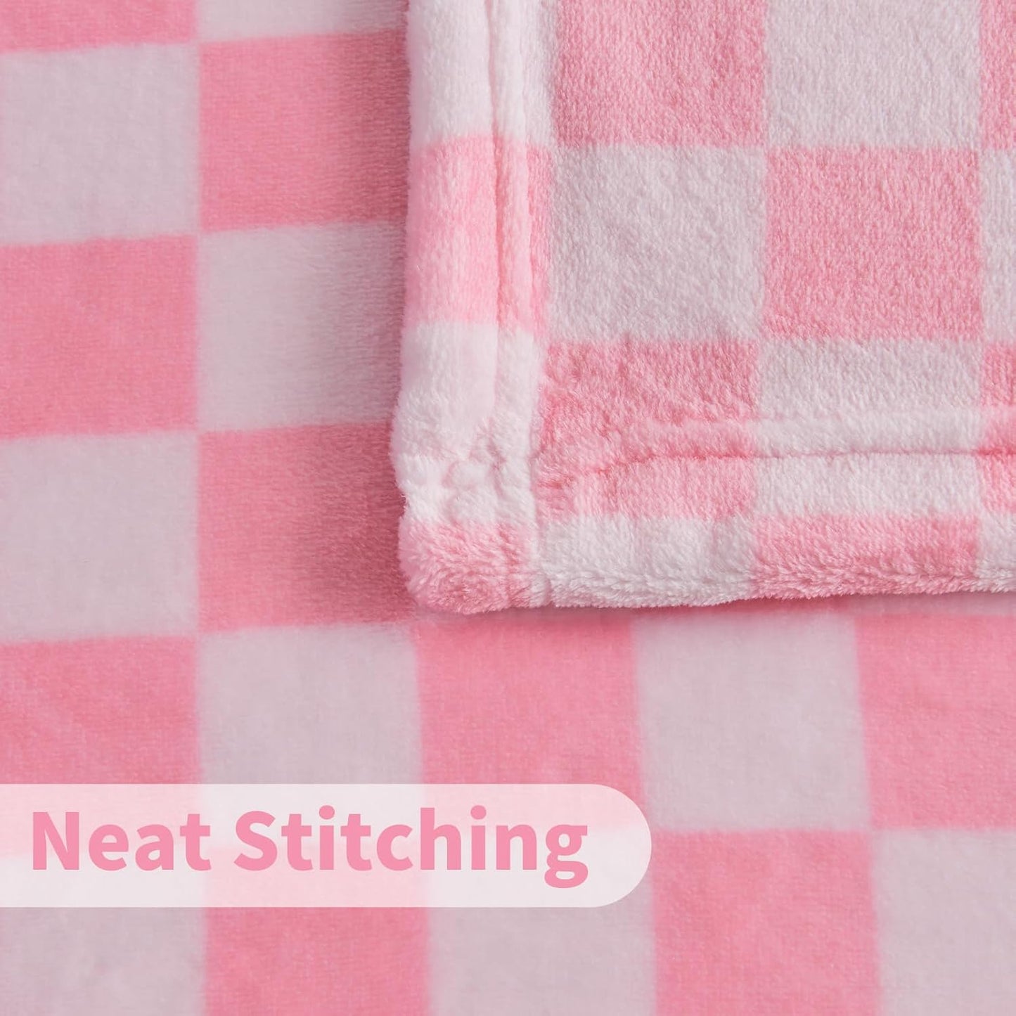 FY FIBER HOUSE Baby Pink Throw Blanket for Couch Checkered Blanket Gingham Pattern Blankets Funky Home Decor, 50"x60"