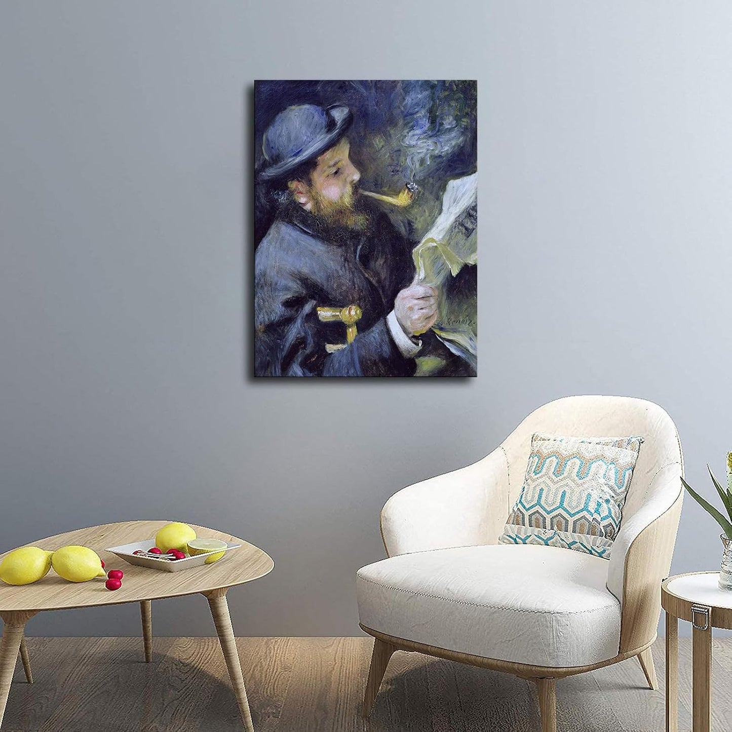 Pierre Auguste Renoir painting artwork- Claude Monet Reading Poster HD Canvas Printing Wall Art Decor Aesthetics For Living Room Bedroom kitchen bar Background Decor (12x16inch-Farmed)
