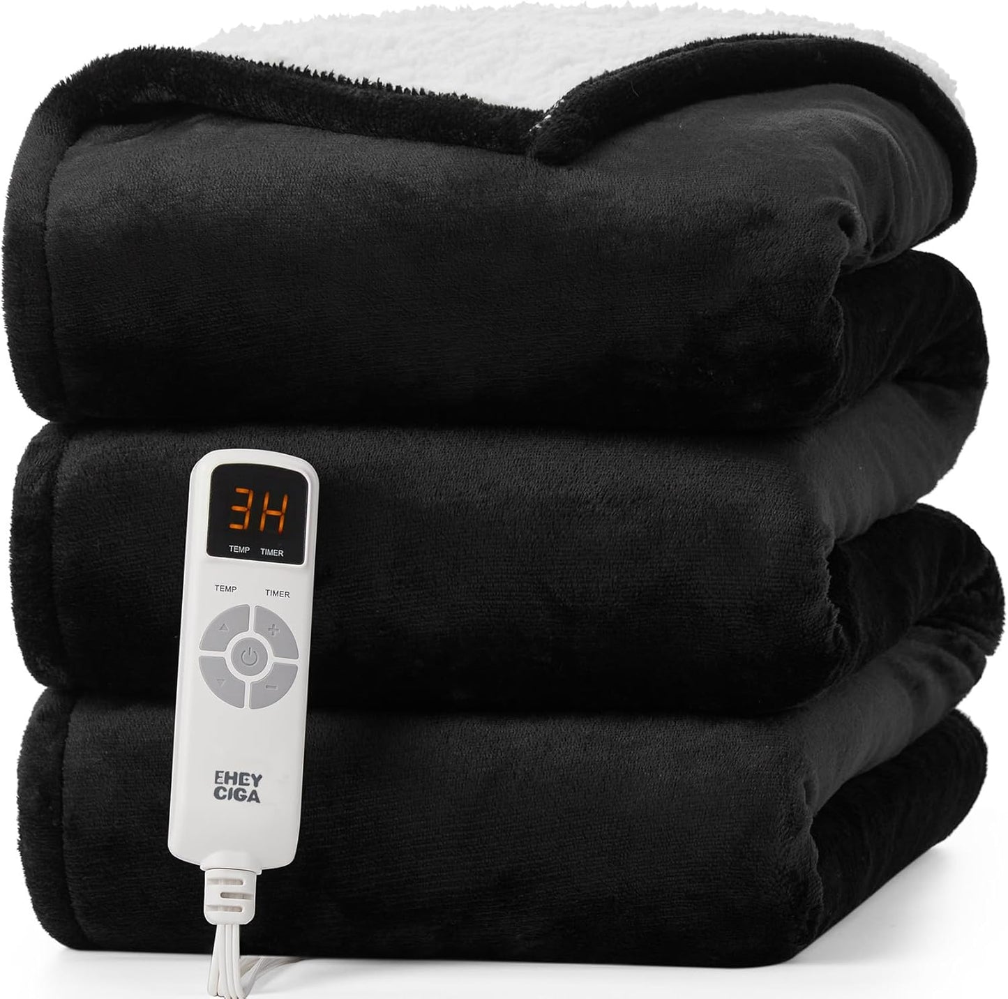 EHEYCIGA Heated Blanket - Electric Throw with 9 Heating Levels & 10 Hr Auto Off, Soft Cozy Sherpa Washable Blanket, 50 x 60 Inches