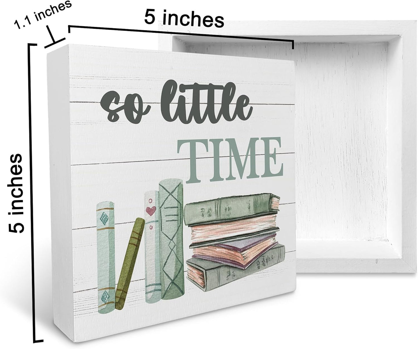 KU-DaYi Book Quote So Little Time Wood Box Sign Rustic Farmhouse Style Wood Block Plaque Decor for Home Reading Room Library Classroom Bookshelf Wall Desk Shelf Decoration,Gifts for Book Lovers