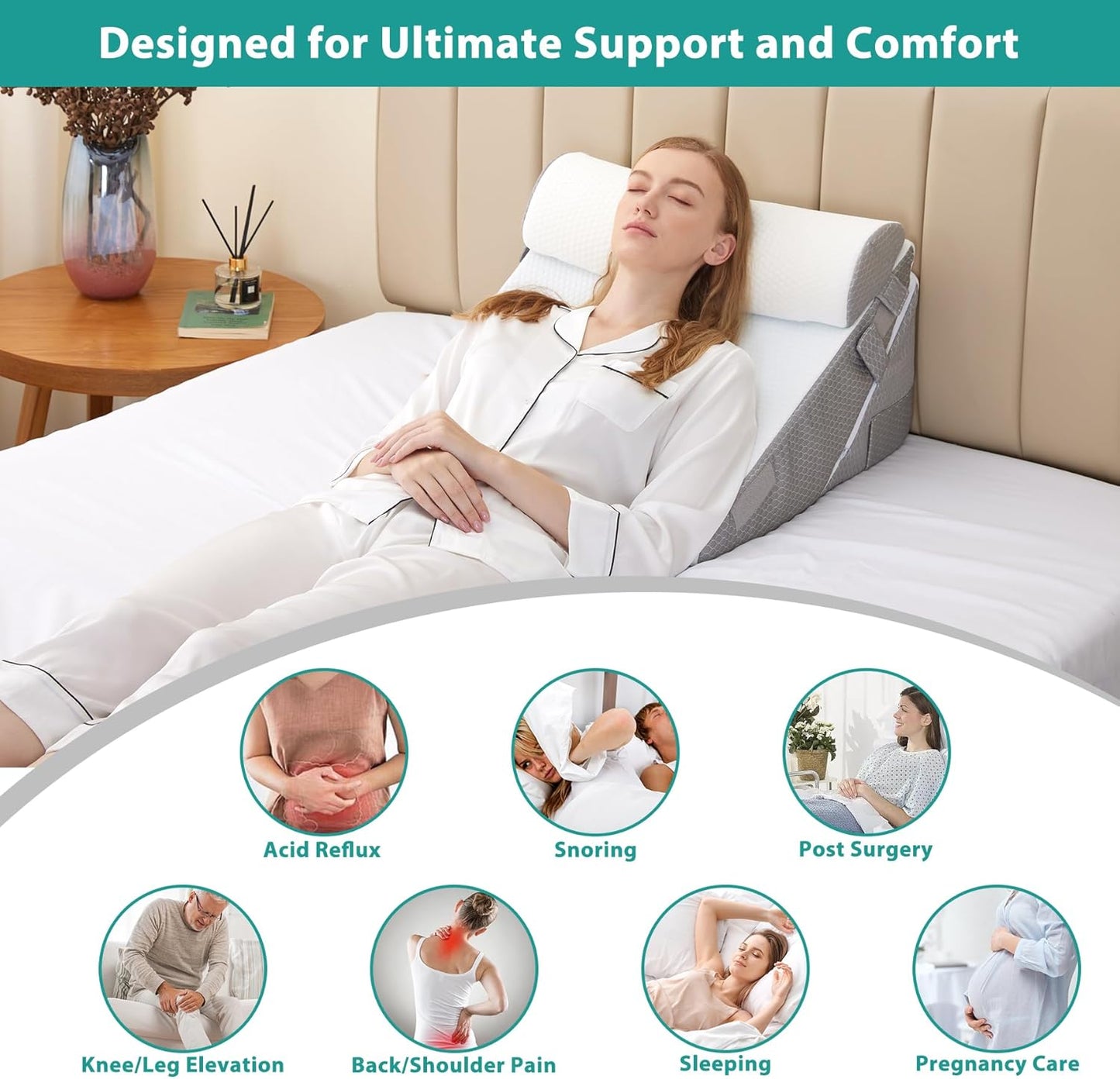 Orthopedic Bed Wedge Pillow Set — 3-Piece, Adjustable, Back Pain & Acid Reflux Relief