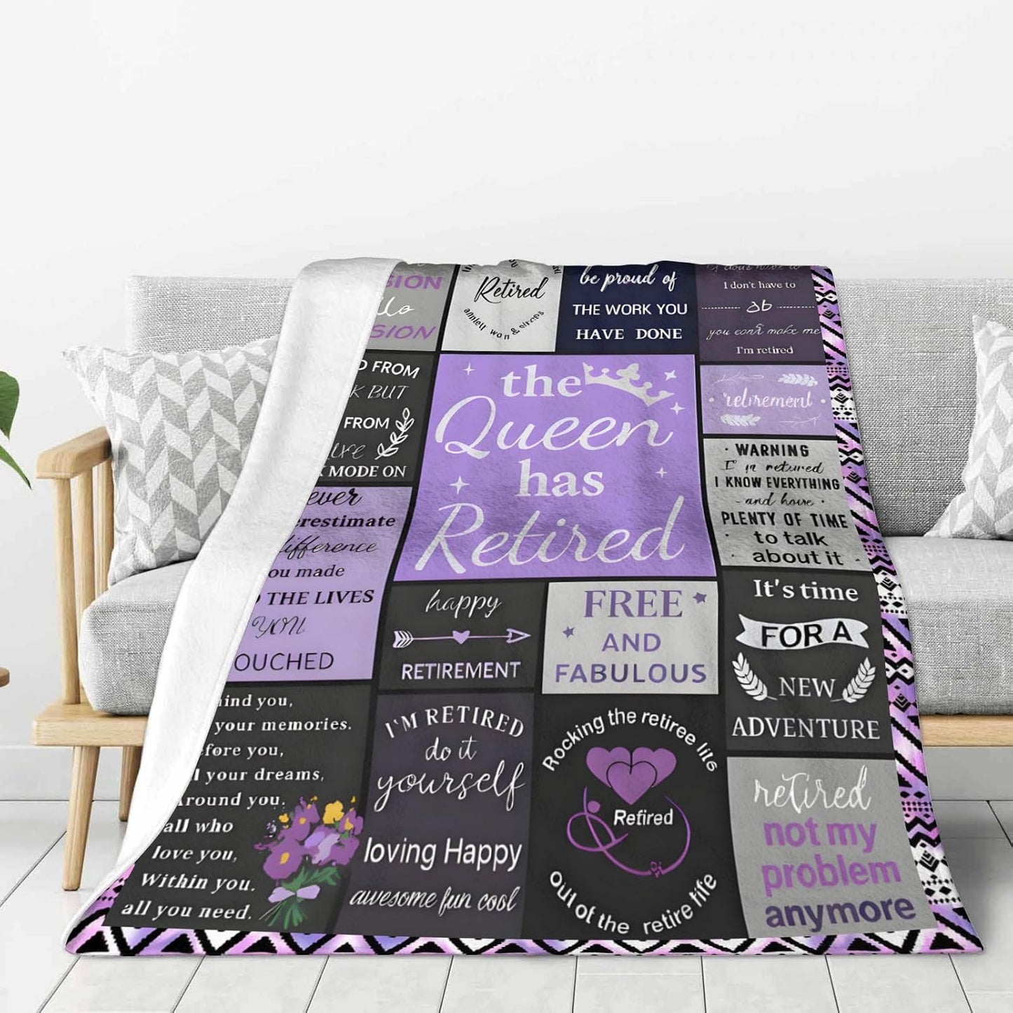 The Queenn Has Retireds Blanket – Soft Cozy Fleece Throw for Women, Retirement Gift for Mom, Wife, Teacher, Nurse, Friend, Coworker, Comfortable Warmth & Celebration Keepsake
