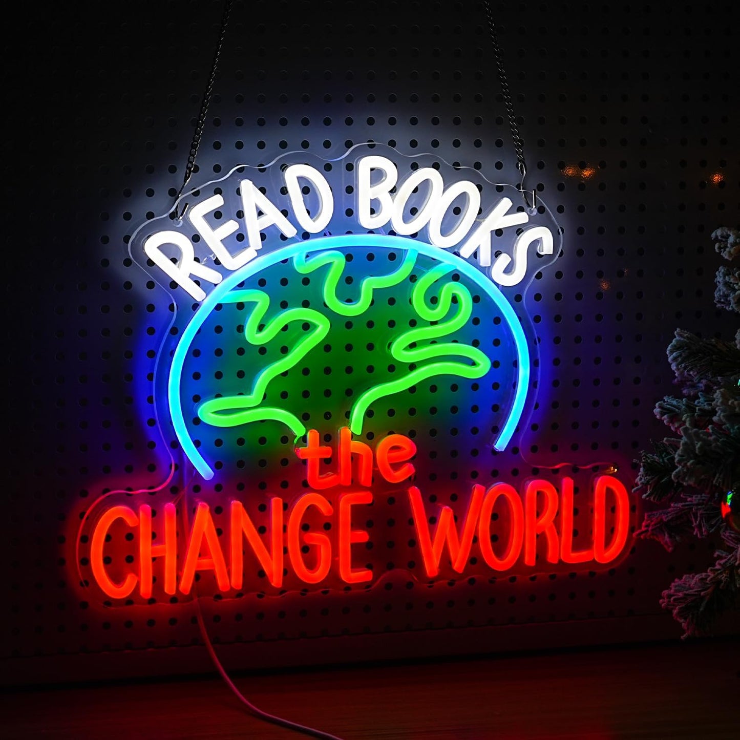 Read Books Change The World Neon Sign World LED Neon Light Powered by USB Dimmable Read Books Light Up Sign for School Classroom Bookstore Library Museum Study Room Wall Decor(16.5 * 12.6In)