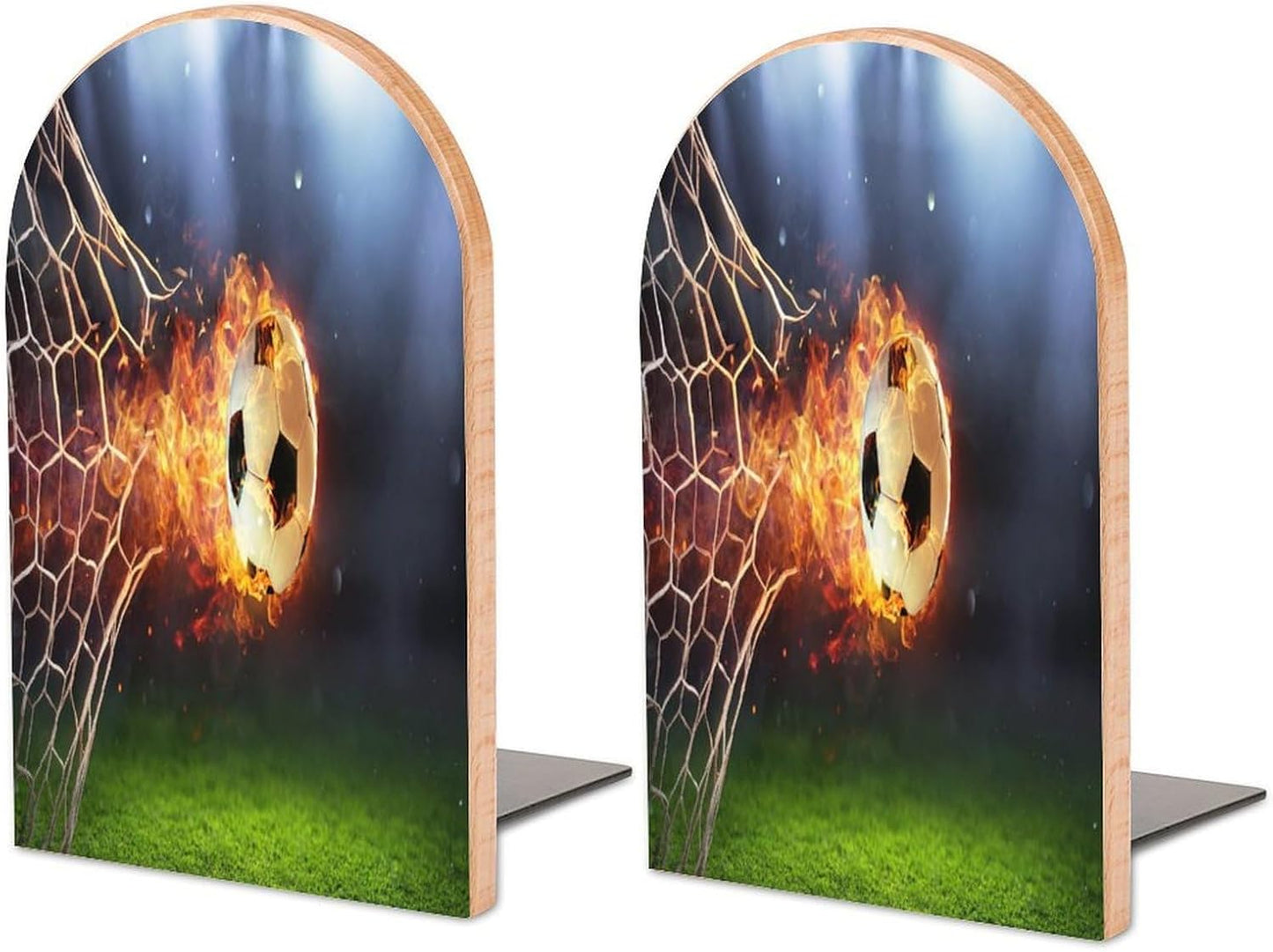 Football Wooden Bookend Non-Slip Book Ends Heavy Duty Book Stopper with Metal Base Books Holderd Decorative Bookends Stands Firmly for Office Supplies
