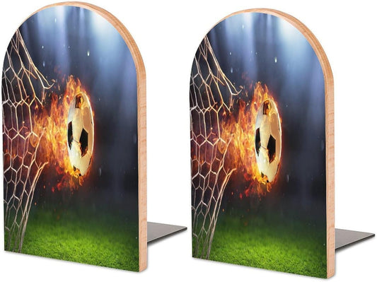 Football Wooden Bookend Non-Slip Book Ends Heavy Duty Book Stopper with Metal Base Books Holderd Decorative Bookends Stands Firmly for Office Supplies