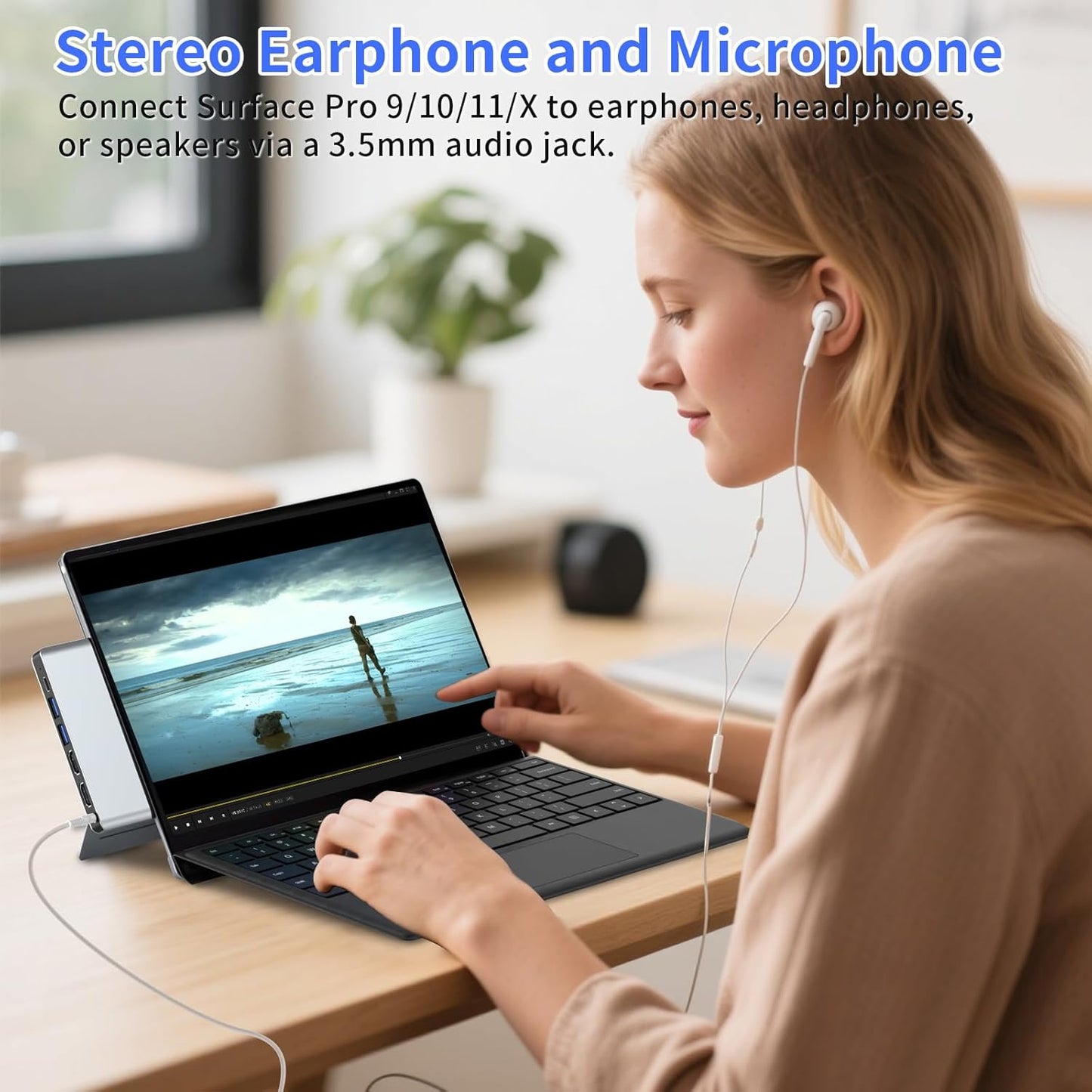 Surface Pro 11 Accessories Docking Station with Dual 4K@60Hz HDMI, USB-C Thunerbolt 4 (Display+Data+100W Charging), 2 USB 3.0, SD/TF, 3.5mm Mic, USB C Hub Adapter for Surface Pro 11/10/9/X