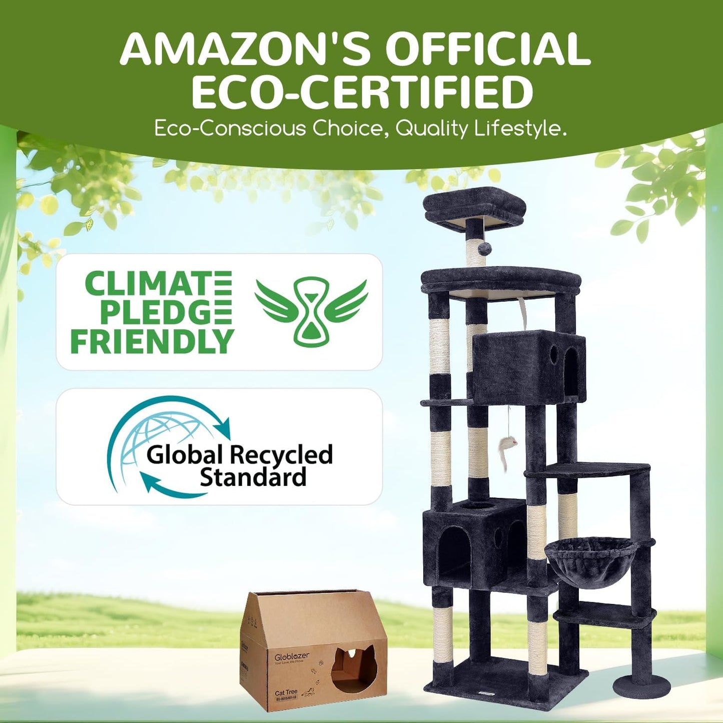 Globlazer Giant Cat Tree, 83 inch Cat Tree for Indoor Cats Large Adult, XXL Cat Tower with 9 Scratching Posts for 20lb+ Heavy Duty Large Adult Cats, F83, Dark Grey