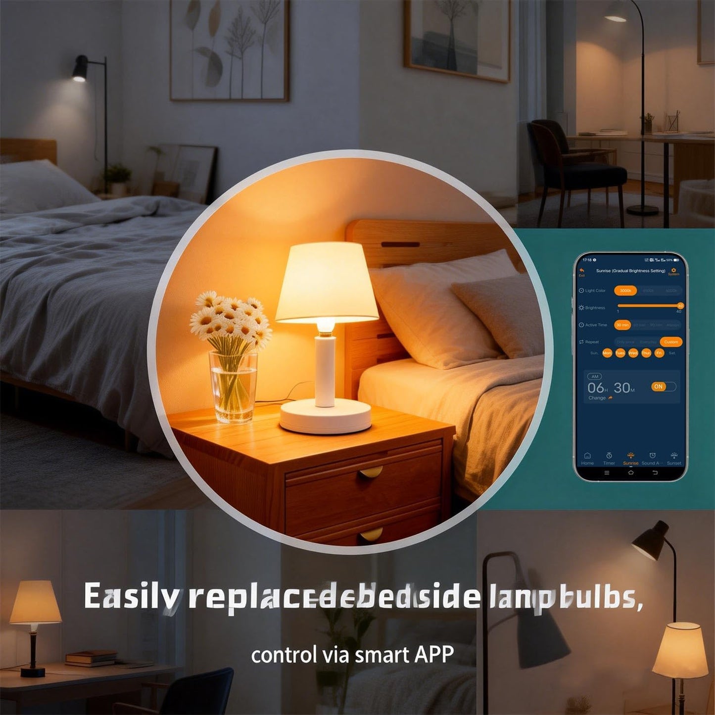 Morning Wake-Up Essential | Smart LED Light Alarm Bulb with Sunrise Sunset Simulation & Natural Sounds, 2-in-1 for Wake-Up & Sleep Aid, App + Remote, 800 Lumens, Perfect for Bedroom Ambiance