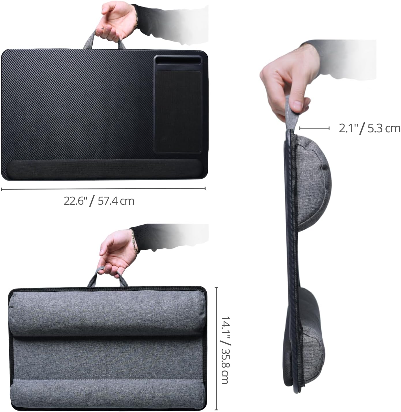 Lap Desks for Adults, Home Office Black Carbon Laptop Lap Desk Stand with Wrist Rest, Mouse Pad & Phone Holder, Cushioned Lap Tray Laptop Stand for Bed & Couch, Fits up to 15.6 Inch Laptops