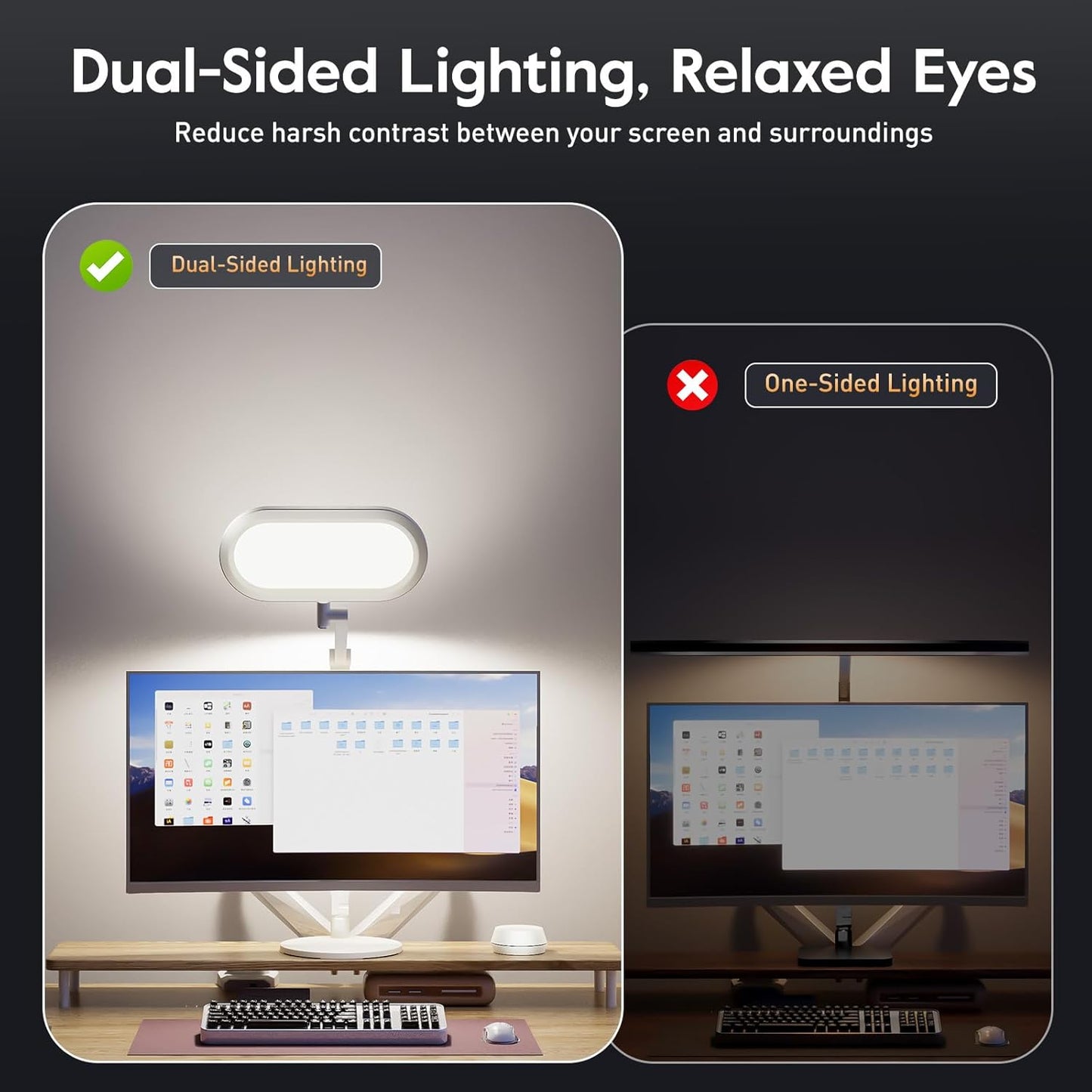 LED Desk Lamp for Home Office – Professional Double-Sided Lighting, Eye-Caring Computer Lamp with Knob Remote, Stepless Dimming & Color, Memory, for Zoom, Studying, Streaming & Video Conference, White