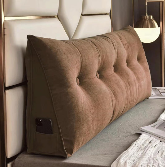 Bolster Triangular Headboard Wedge Pillow for Headboard Cushion Positioning Support Reading Backrest Pillow for Backrest Support Removable Cover(Size:150x50x20cm,Color:Brown)