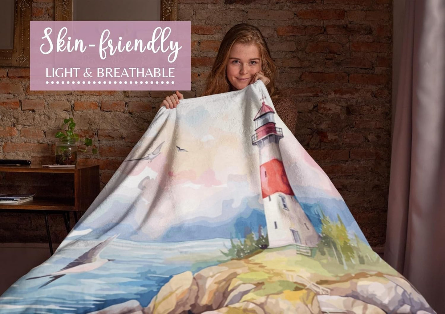 InnoBeta Lighthouse Gifts, Lighthouse Throw Blanket, Flannel Blankets for Lighthouse Lovers on National Lighthouse Day, Christmas, Birthday, Thanksgiving Day - 50" x 65"