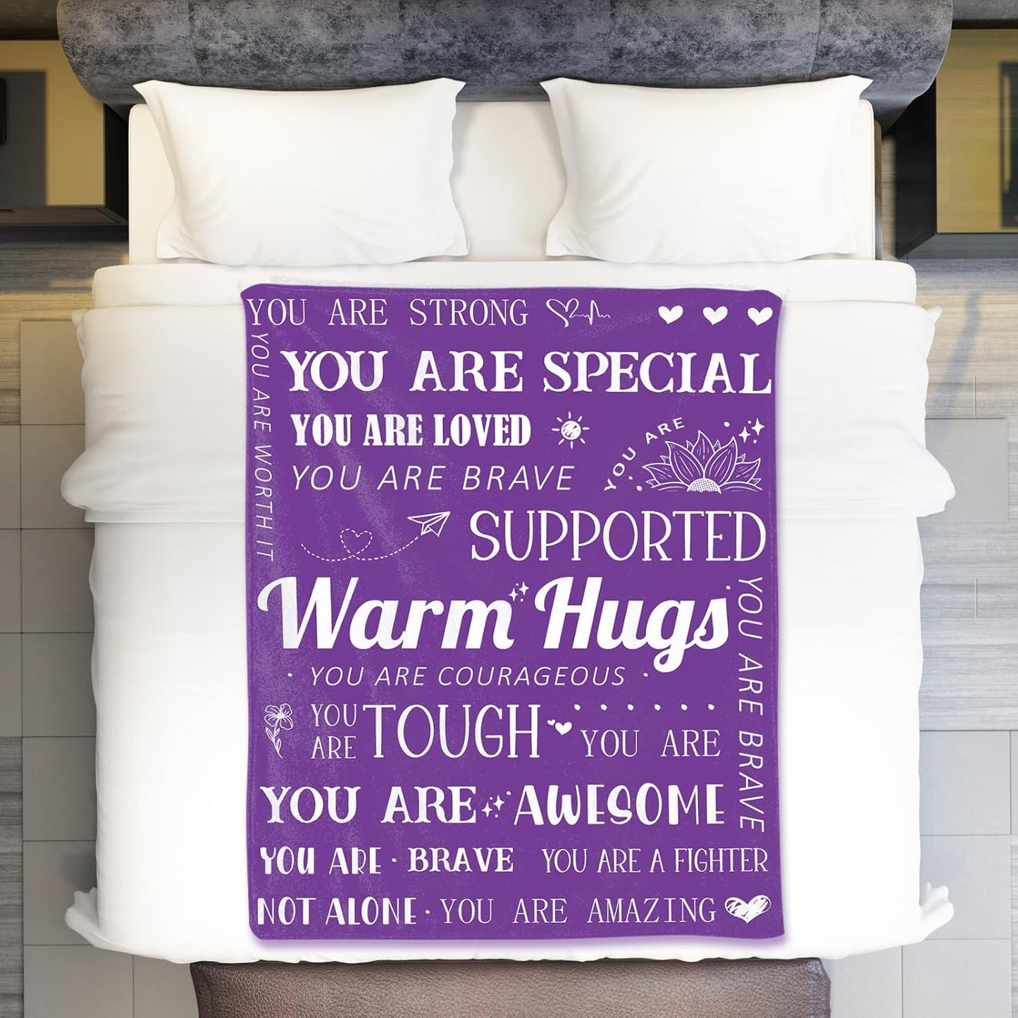 Get Well Blanket - Breast Cancer Gifts for Women, Feel Better After Surgery Gifts, Sympathy Inspirational Healing Blanket (Purple), MTHL005