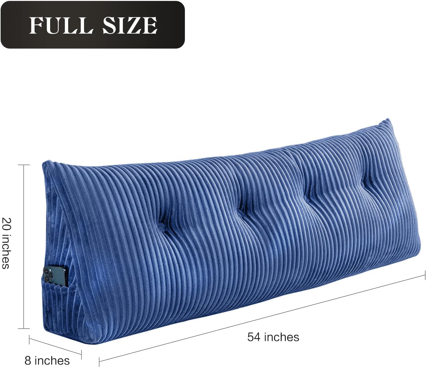 SLIGUY Large Headboard Pillow, Headboard Wedge Pillow Bed Rest Reading Pillow Bolster Triangular for Sitting in Bed-Backrest Positioning Support Long Pillow for Daybed (Full: 54x8x20 Inches,Blue)