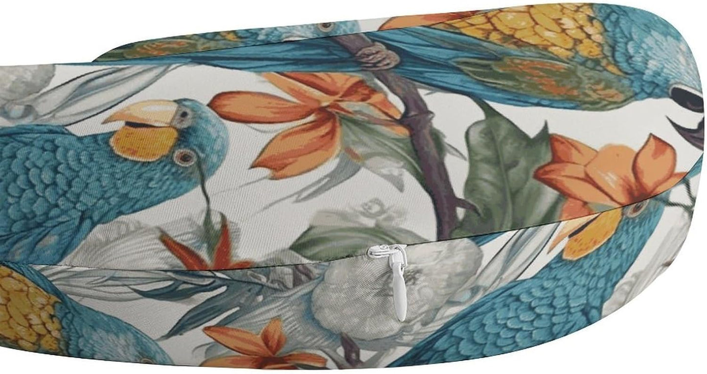 Parrots on Branches Neck Pillow Memory Foam U Shaped Pillows Portable Pillows for Shoulder Travel Head Support Pillow with Concealed Zipper for Airplane Car Home Office