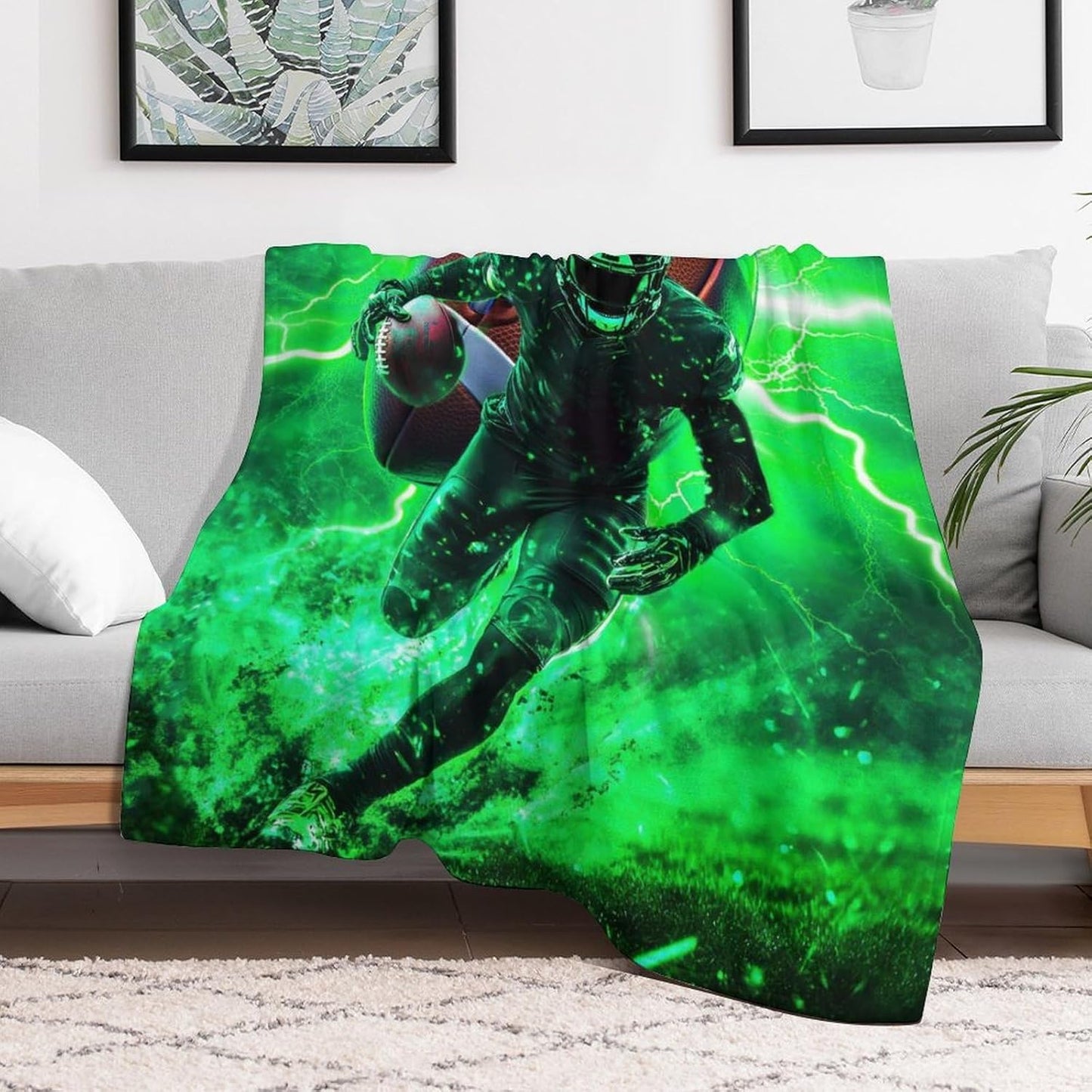 Football Throw Blanket - Soft Flannel Blankets for Teens Adults Women Men Sports Loves - Warm Football Player Blankets for All Season Lap, Chair, Sofa - 60"x50"
