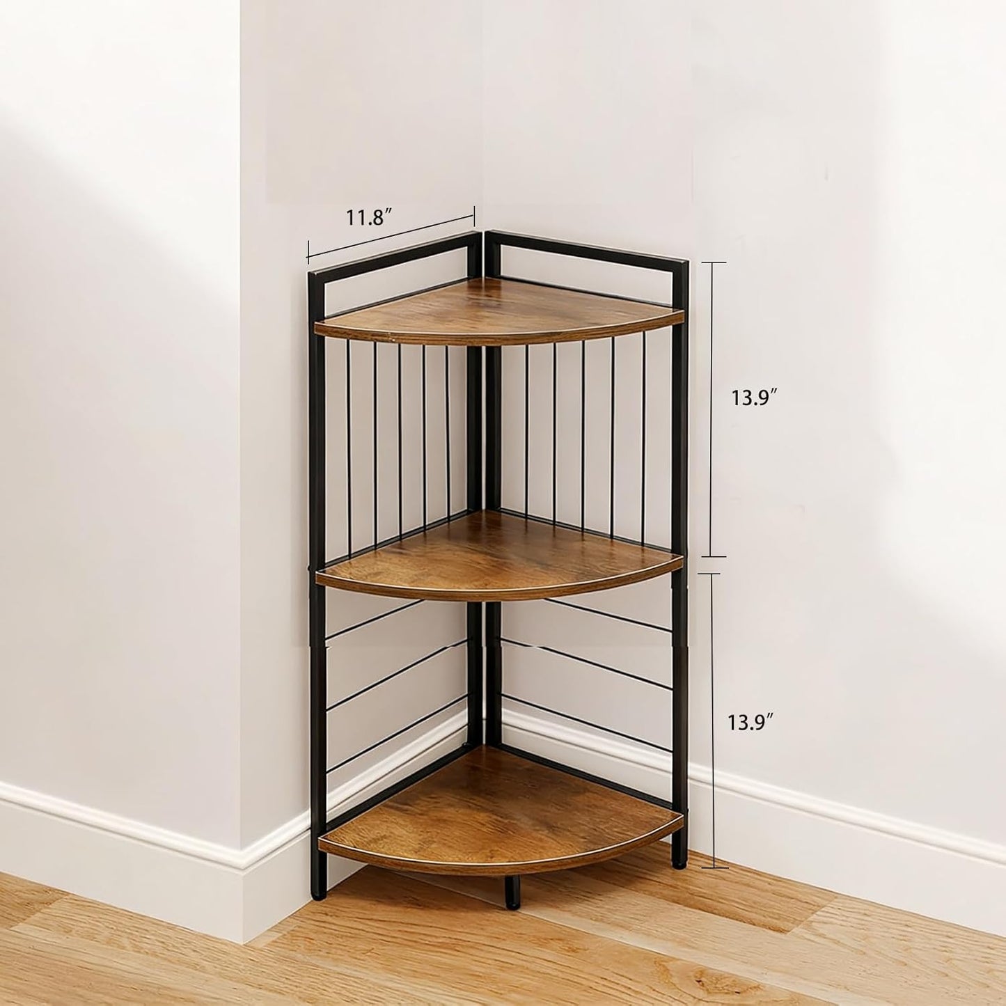 Corner Shelf 3 Tier Small Bookshelf Display Storage Stand with Metal Frame for Bathroom Bedroom Kitchen Living Room Home Office