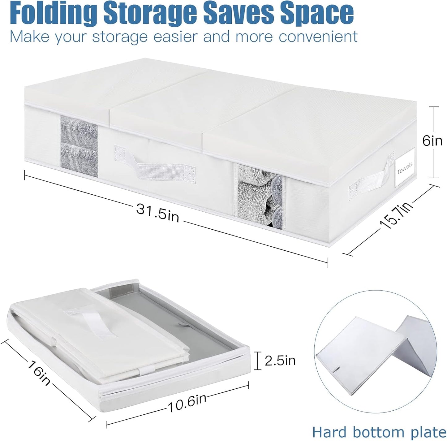 Underbed Storage Containers 3 Pack, Large Under Bed Storage Bins with Lids, Foldable Under the Bed Storage Drawer for Organizing Clothes, Shoes, Blankets, Pillows-PEVA Waterproof Material