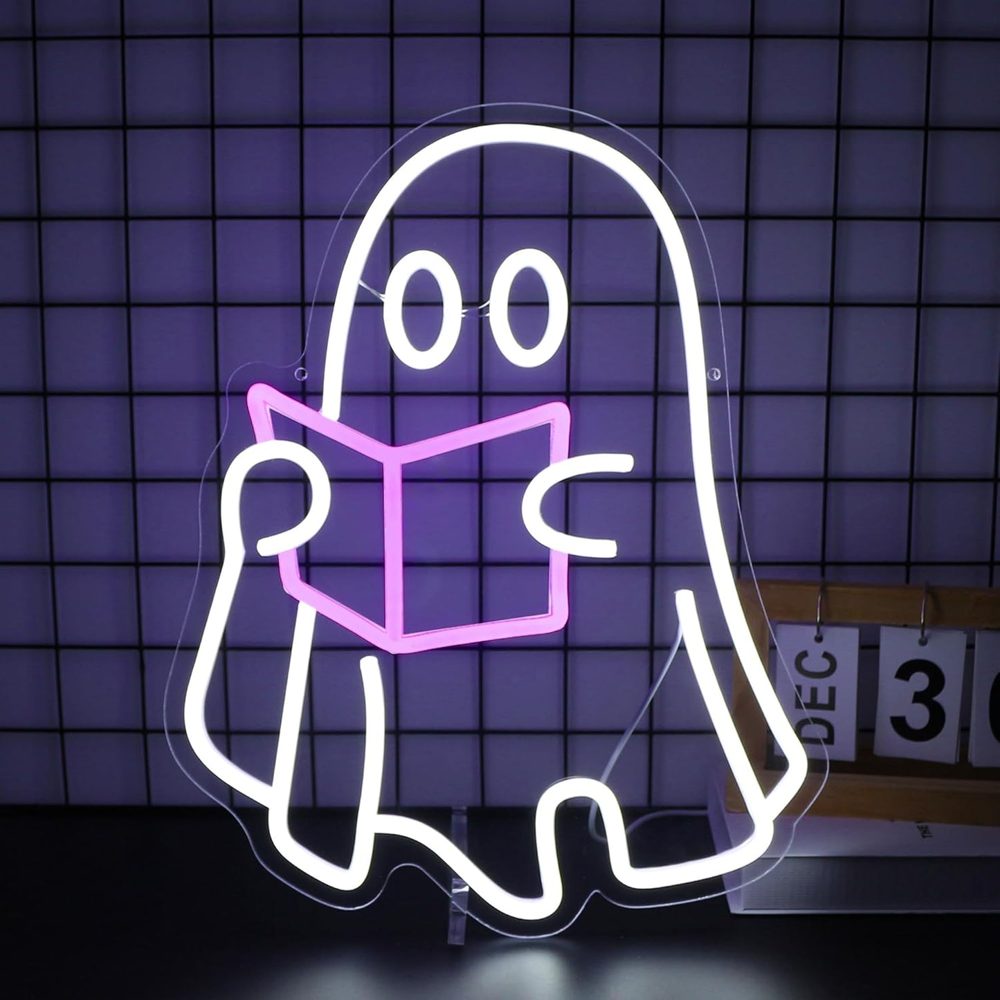 Reading Ghost Neon Sign, Neon Signs for Wall Decor Neon LED Signs Room Neon Light Up Signs Home Decor for Bedroom Club Party Bar Shop USB Operated