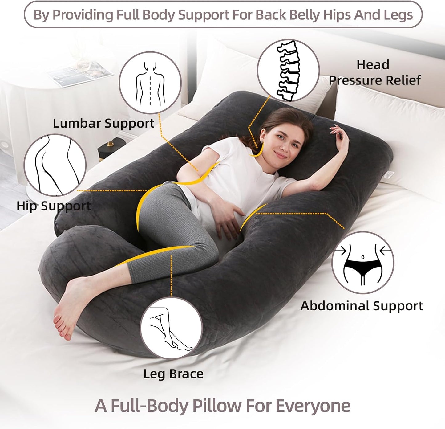 60 Inch Full Body Pregnancy Pillows for Sleeping Cooling Pregnancy Pillow,U Shaped Pregnancy Body Pillow,Maternity Pillows for Pregnant Women with Removable Washable Velvet Cover.(Black)