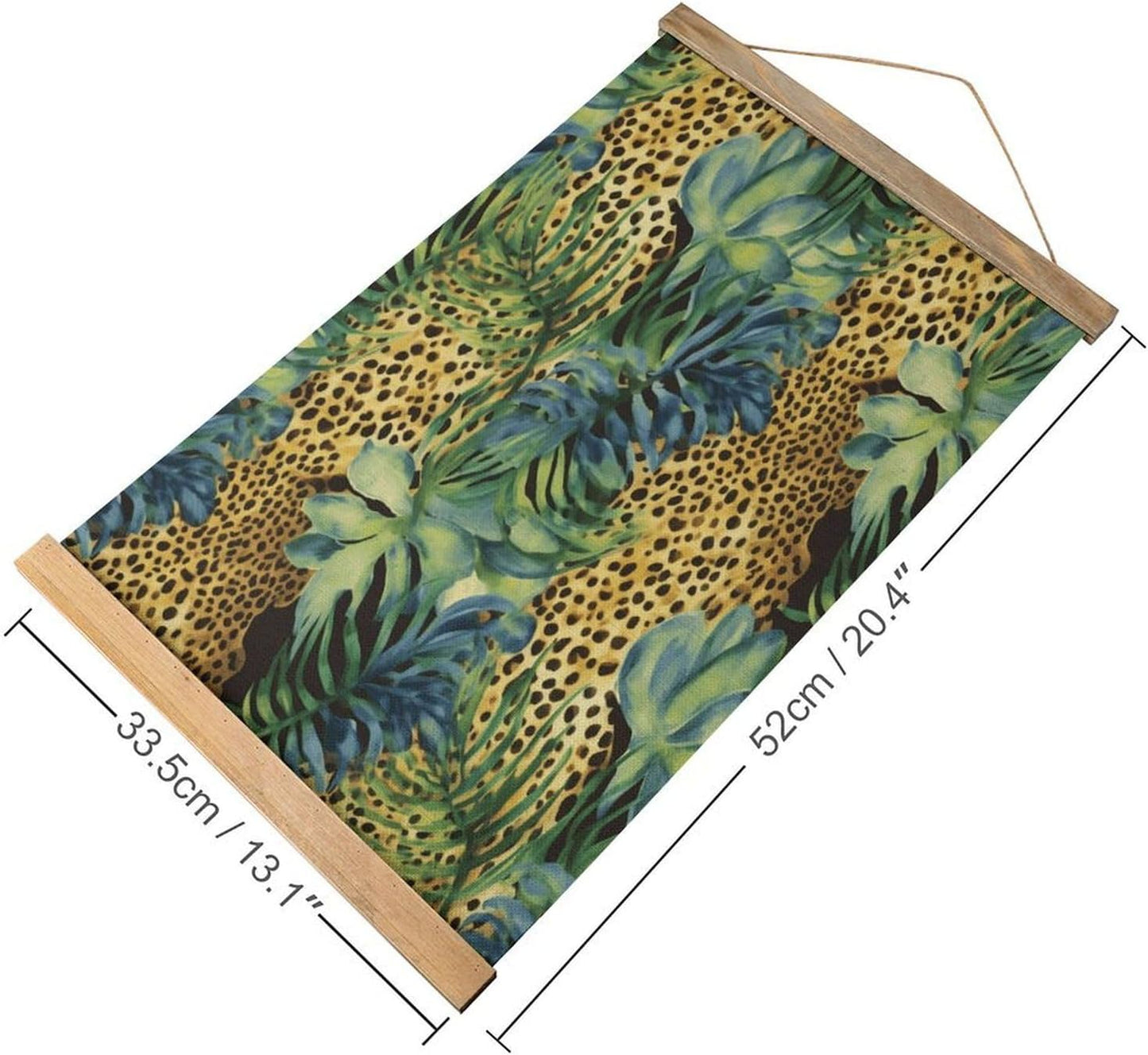Vintage Print Animal Leopard Print Jungle Poster with Wooden Frame Personalized Linen Hanging Scroll Painting Rustic Wall Hanging Illustrative Modern Artwork Decor for Home Living Room Bedroom Office