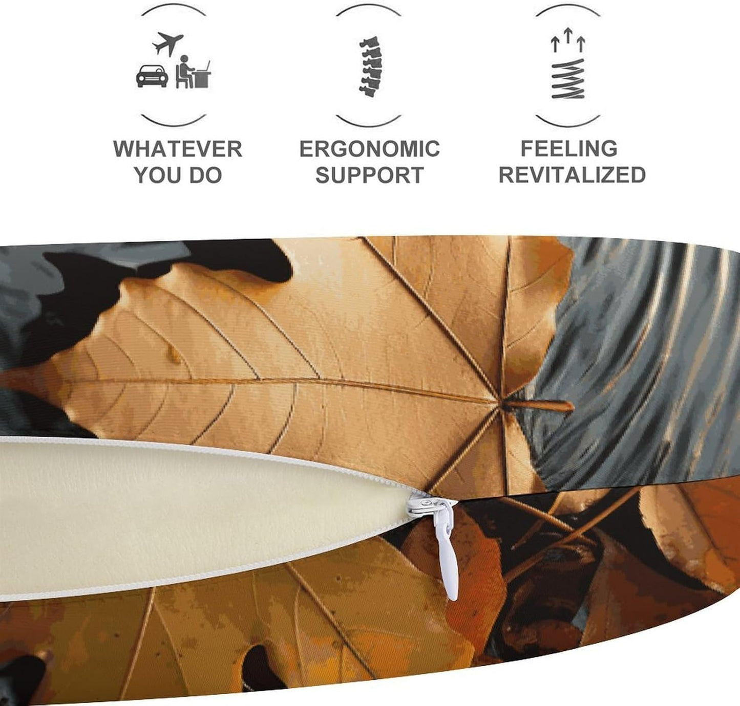 Fall Leaves Neck Pillow Memory Foam U Shaped Pillows Portable Pillows for Shoulder Travel Head Support Pillow with Concealed Zipper for Airplane Car Home Office