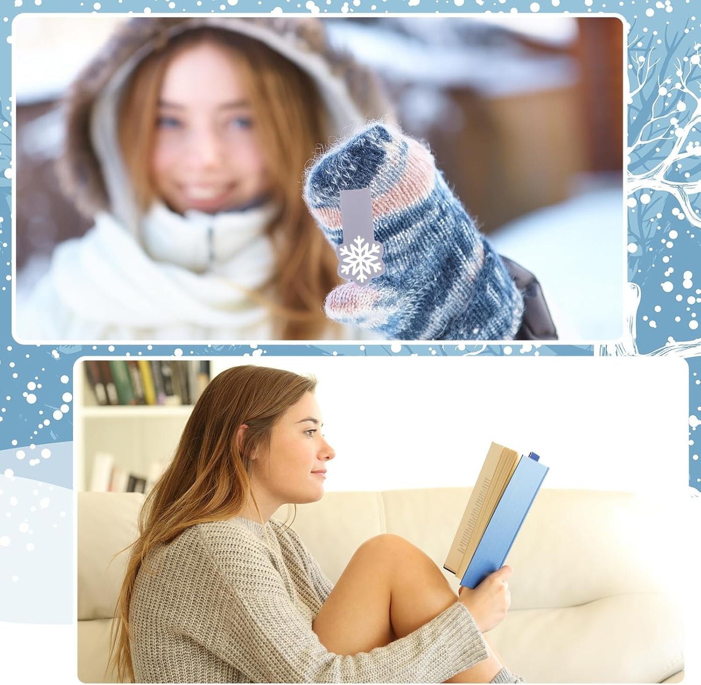Clabby 48 Pcs 4 Style Mini Size Snowflake Magnetic Bookmarks Winter Snowflake Page Clip Magnet Book Page Markers Set with Magnet Book Marker for Lovers Winter Party Supplies Christmas Reading Gifts