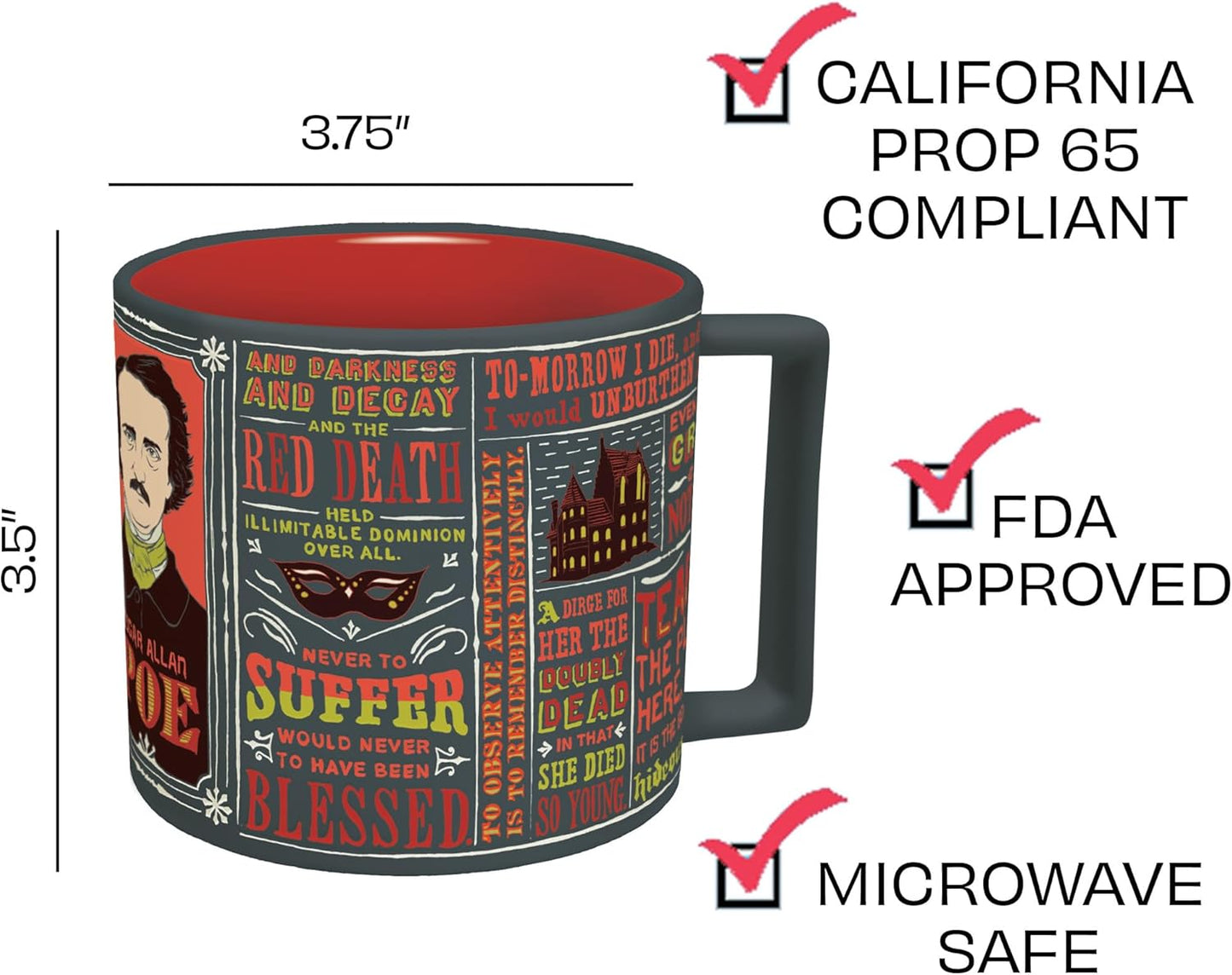 The Unemployed Philosophers Guild Edgar Allan Poe Coffee Mug - Famous Quotes and Portrait of the Gothic Horror Author - Comes in a Fun Gift Box, 14oz