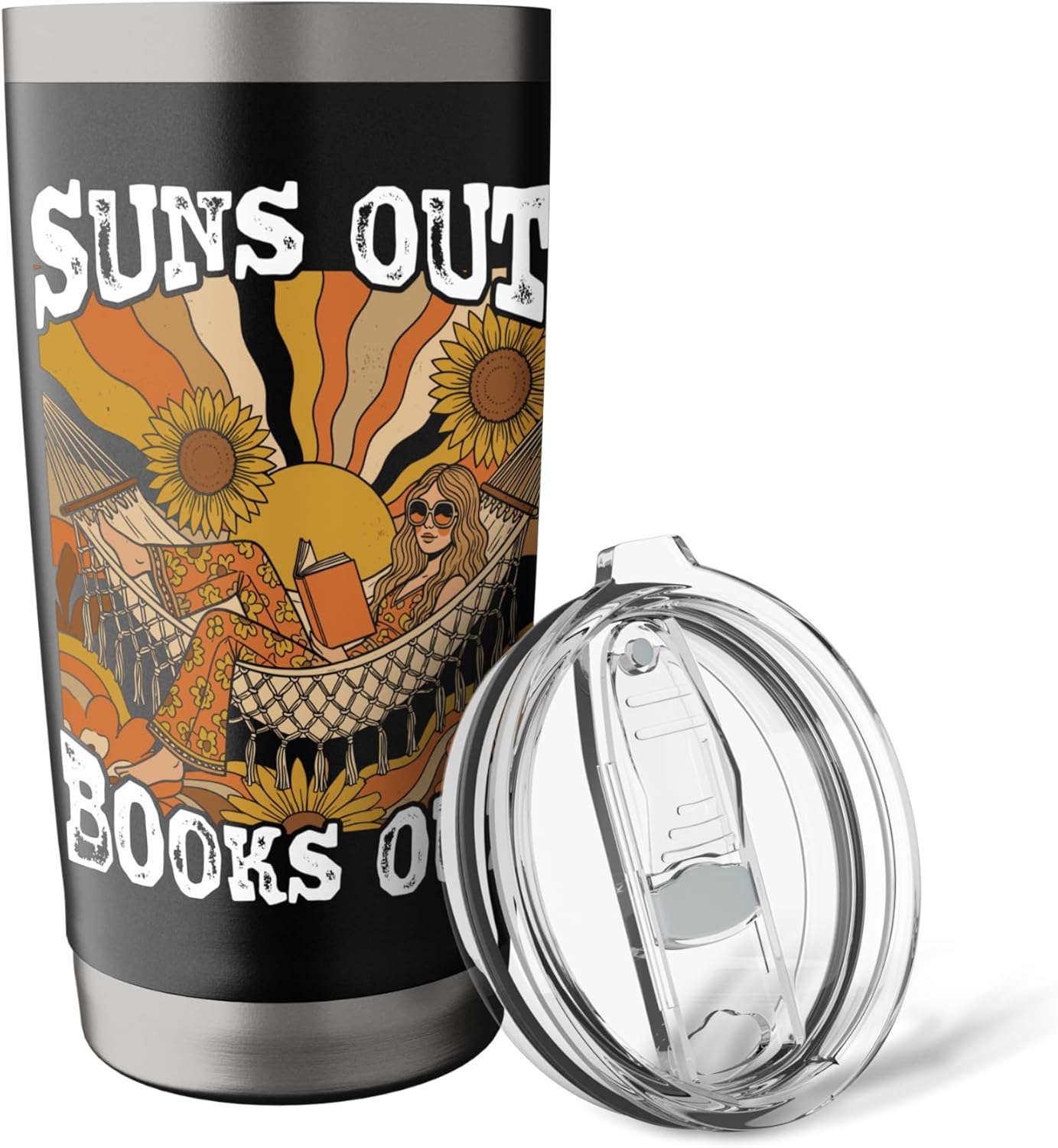 Suns Out Books Out Summer Reading Retro Book Lover Vibes Stainless Steel Insulated Tumbler