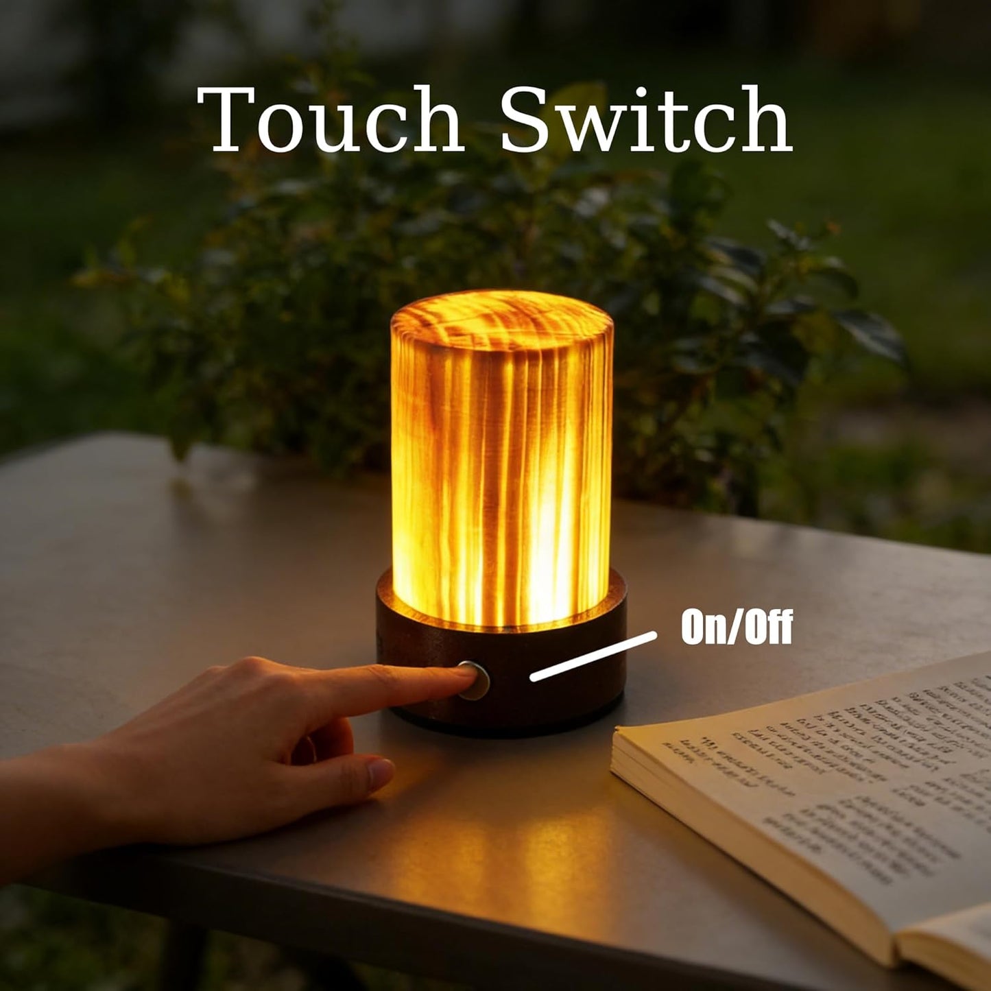 LED Night Light Wood -100% Handmade Cordless Lamp Rechargeable USB Battery Operated,Warm Mood Light,Small Touch Night Light for Bedroom,Travel,Living Room,Dormitory