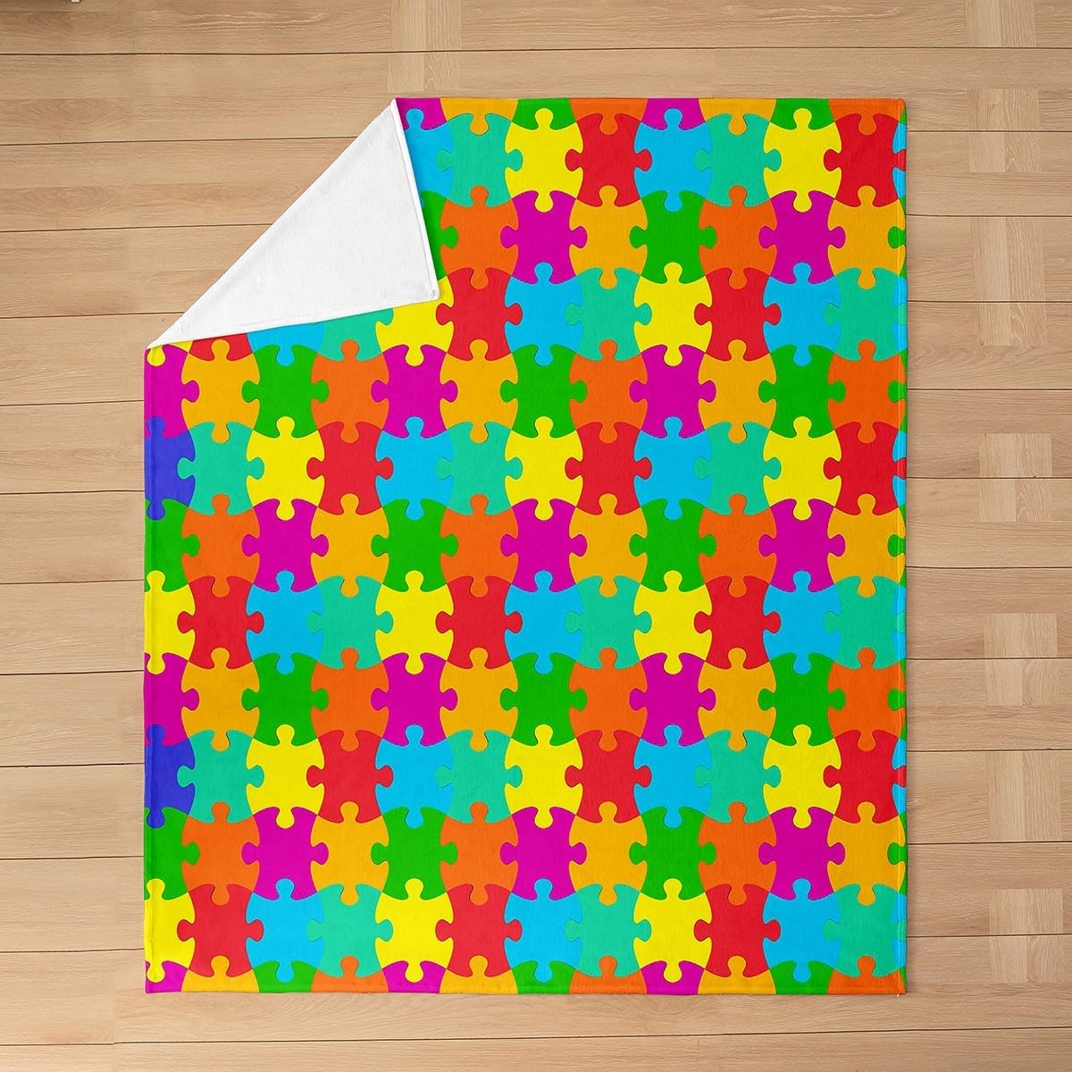 Feelyou Puzzle Flannel Fleece Blanket, Colorful Puzzle Games Throw, Rainbow Geometric Pattern Decorative Plush Blanket for Kids, Girls & Boys, Colorful Fuzzy Twin 60"x80"