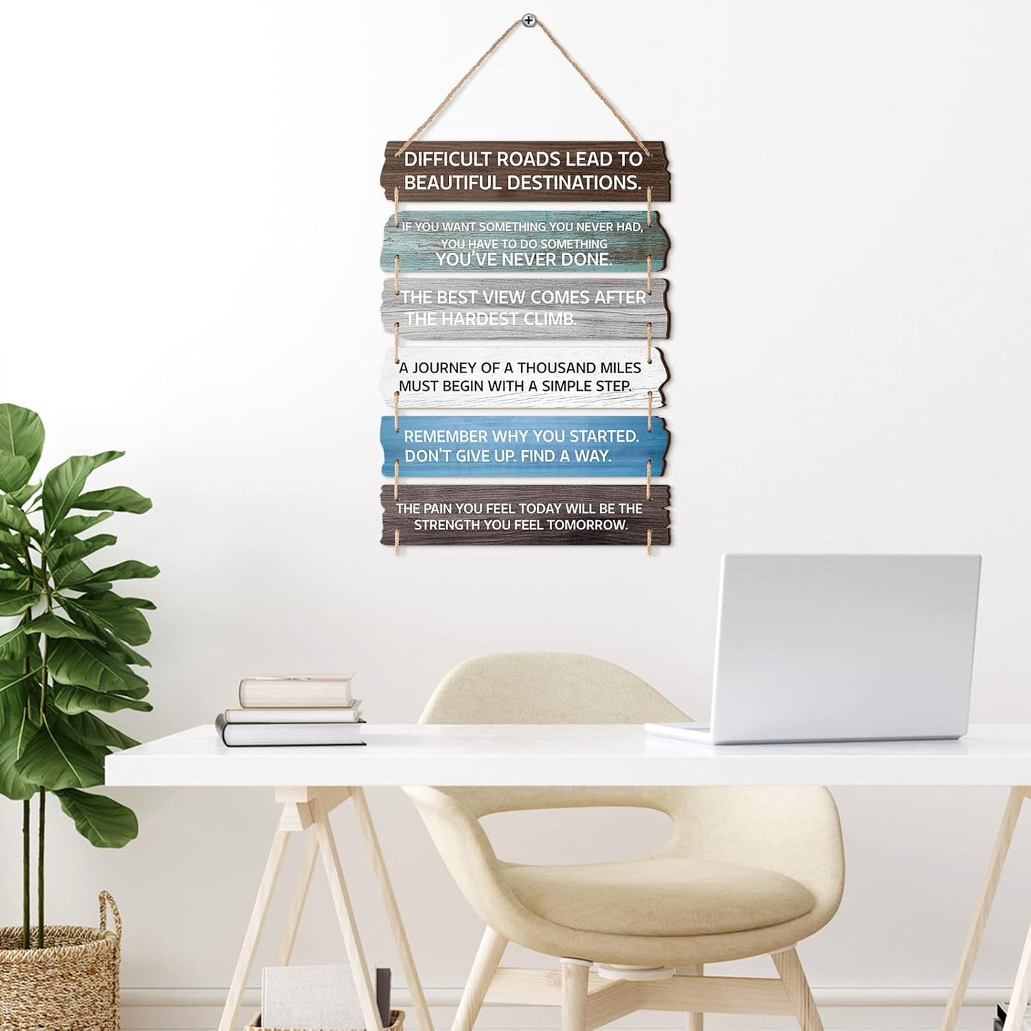 6 Pcs Inspirational Wall Art Decor for Office Watch Your Thoughts Wooden Hanging Motivational Wall Decor Rustic Positive Quotes Plaques for Classroom Home Bedroom Kitchen Living Room(Delicate Style)