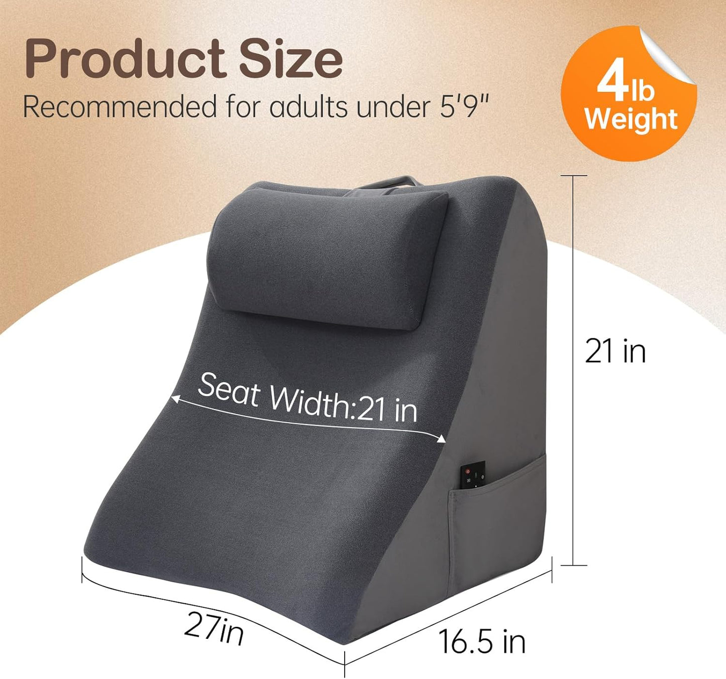 Back Pillow for Bed — 21" Extra-Wide 2-in-1 Dual-Layer Wedge with Adjustable Headrest, Soft Cover
