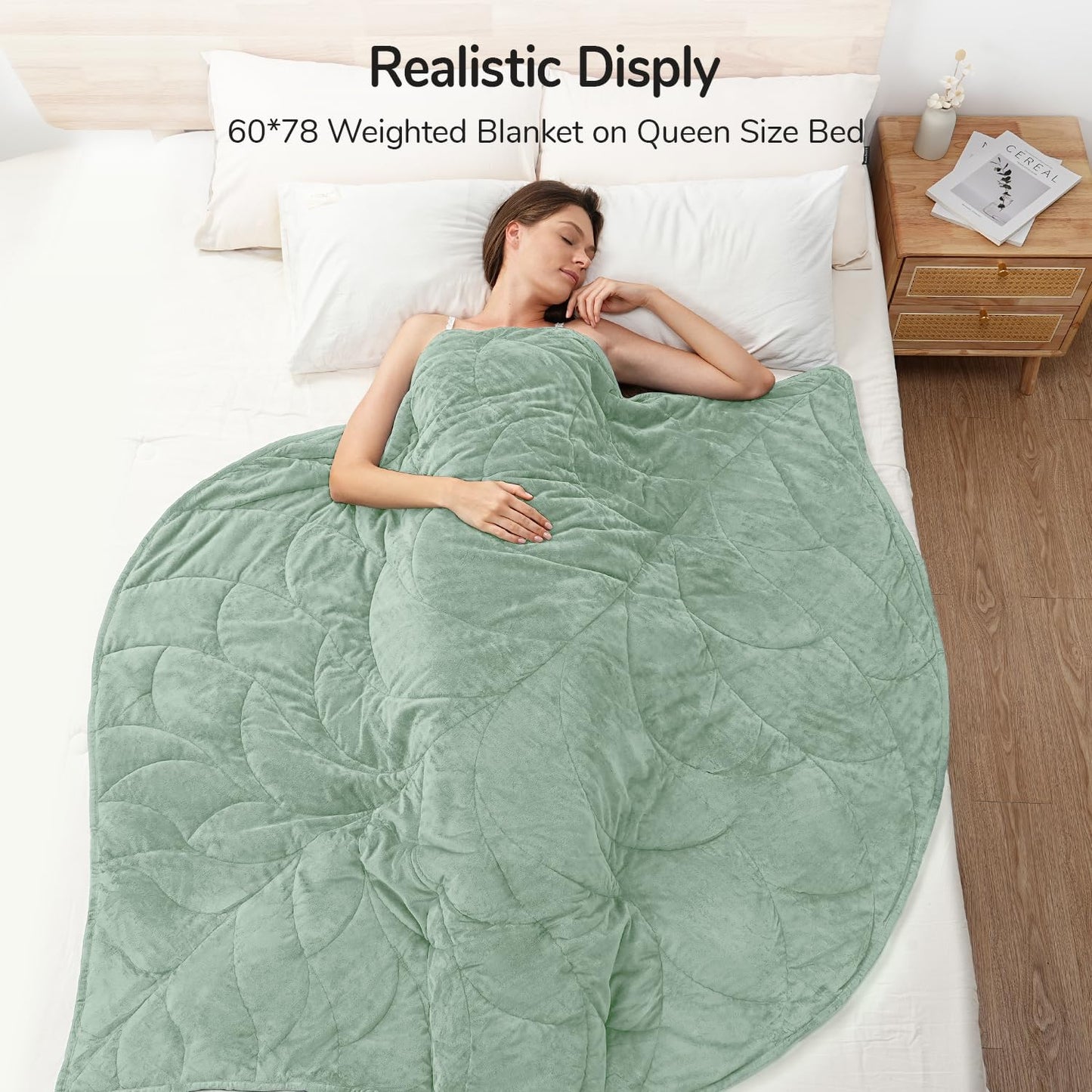 Kaisa Weighted Blanket for Adults (10 lbs,60" x 78"), Soft Heavy Blanket Machine Washable, Queen Size Weighted Blankets with Glass Beads for Couch and Bed, Sage Green
